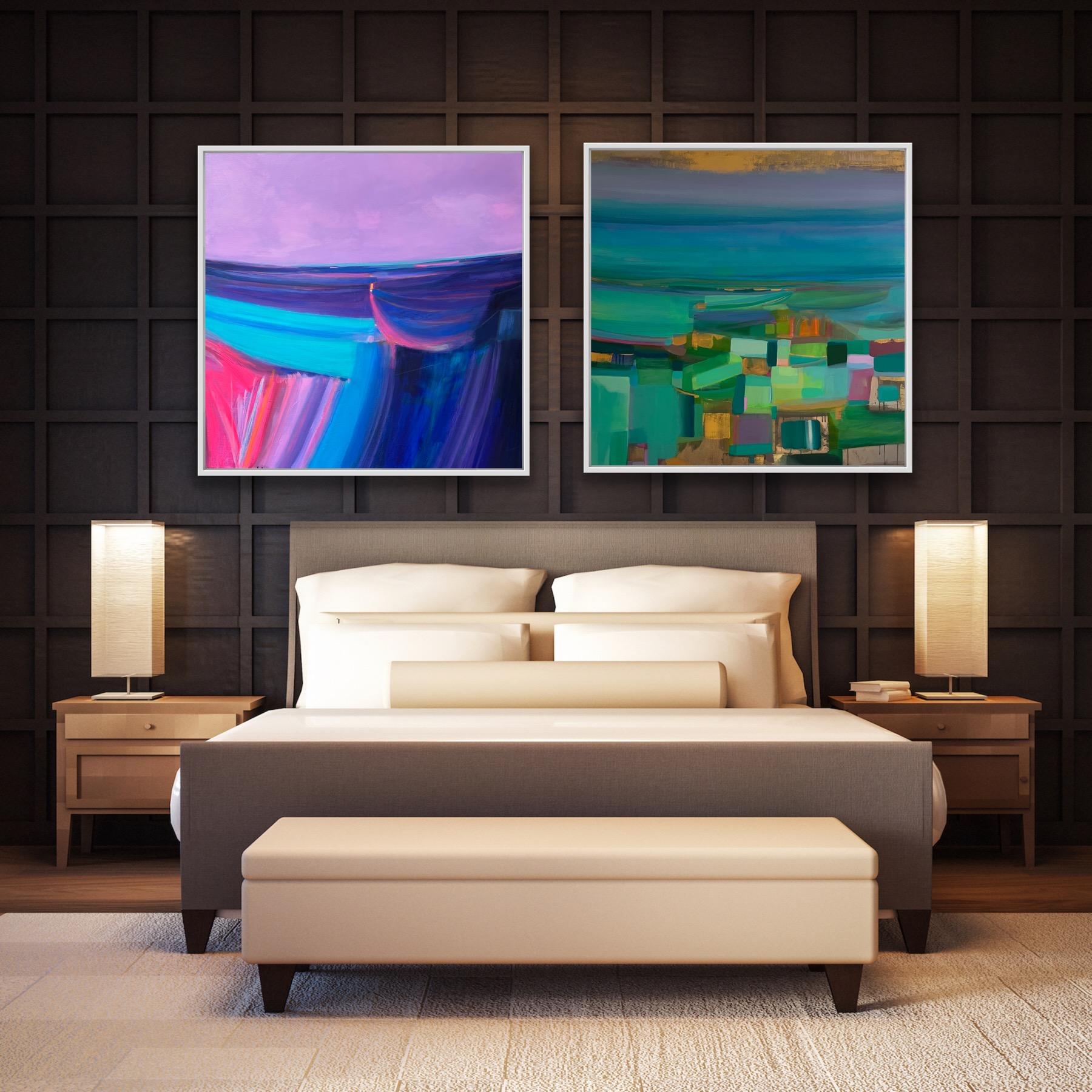 Golden Paths lead to the Sea and New Horizons diptych, Abstract, Bright colour For Sale 7