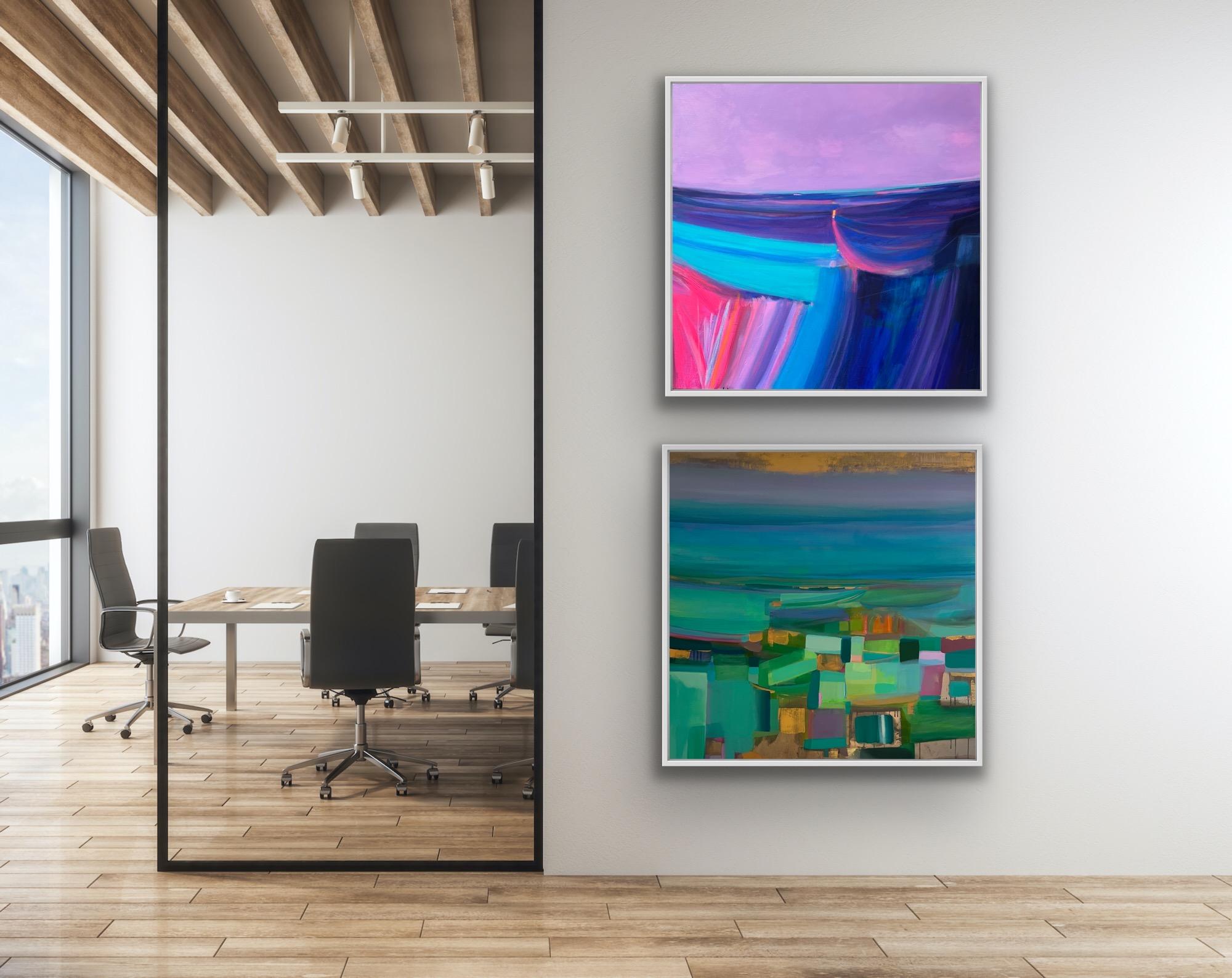 Golden Paths lead to the Sea and New Horizons diptych, Abstract, Bright colour For Sale 8