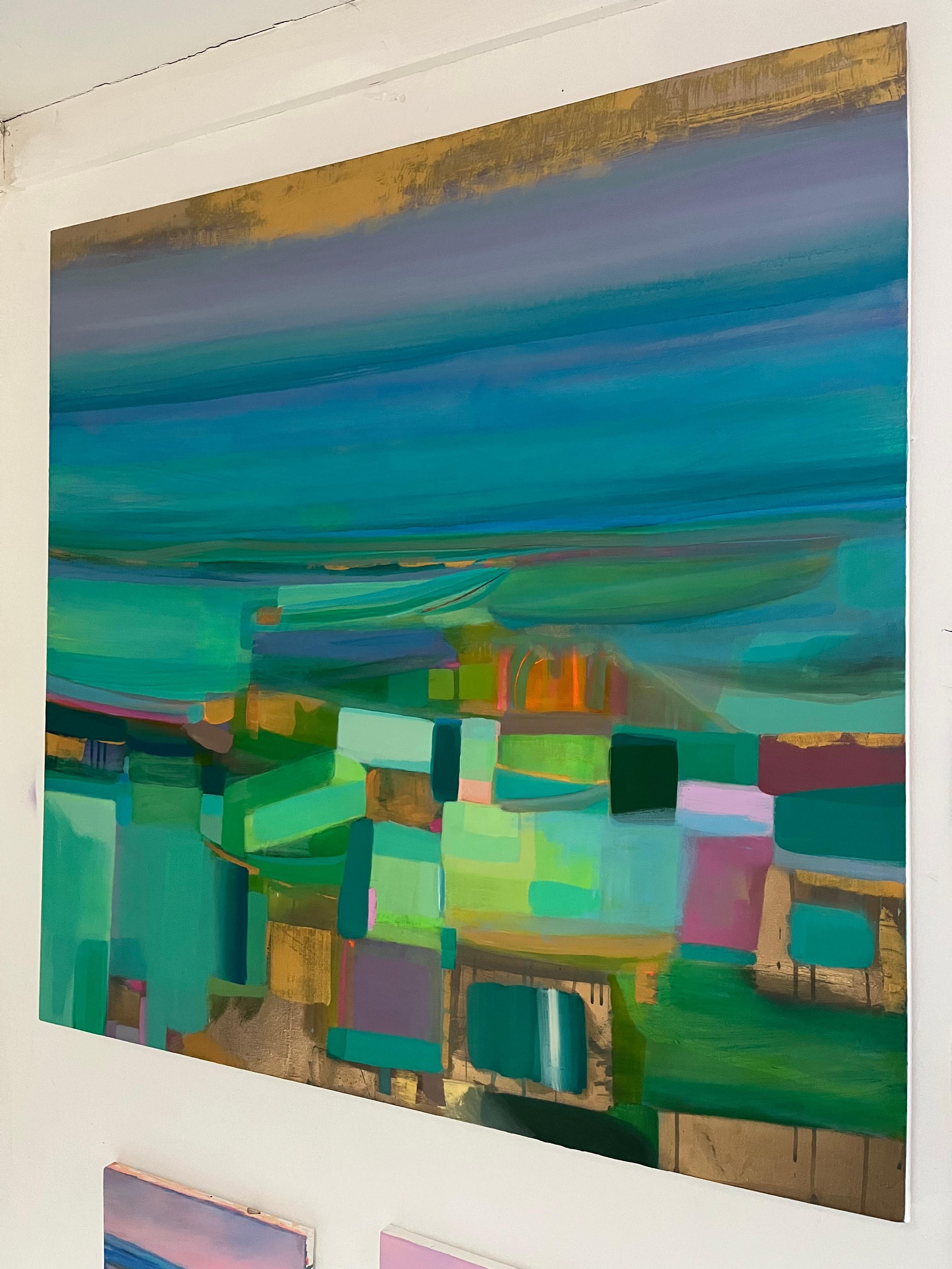 Golden Paths lead to the Sea and New Horizons diptych, Abstract, Bright colour For Sale 10