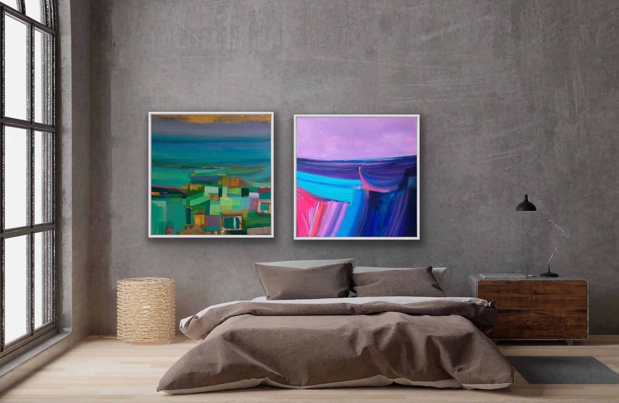 Golden Paths lead to the Sea and New Horizons diptych, Abstract, Bright colour For Sale 12