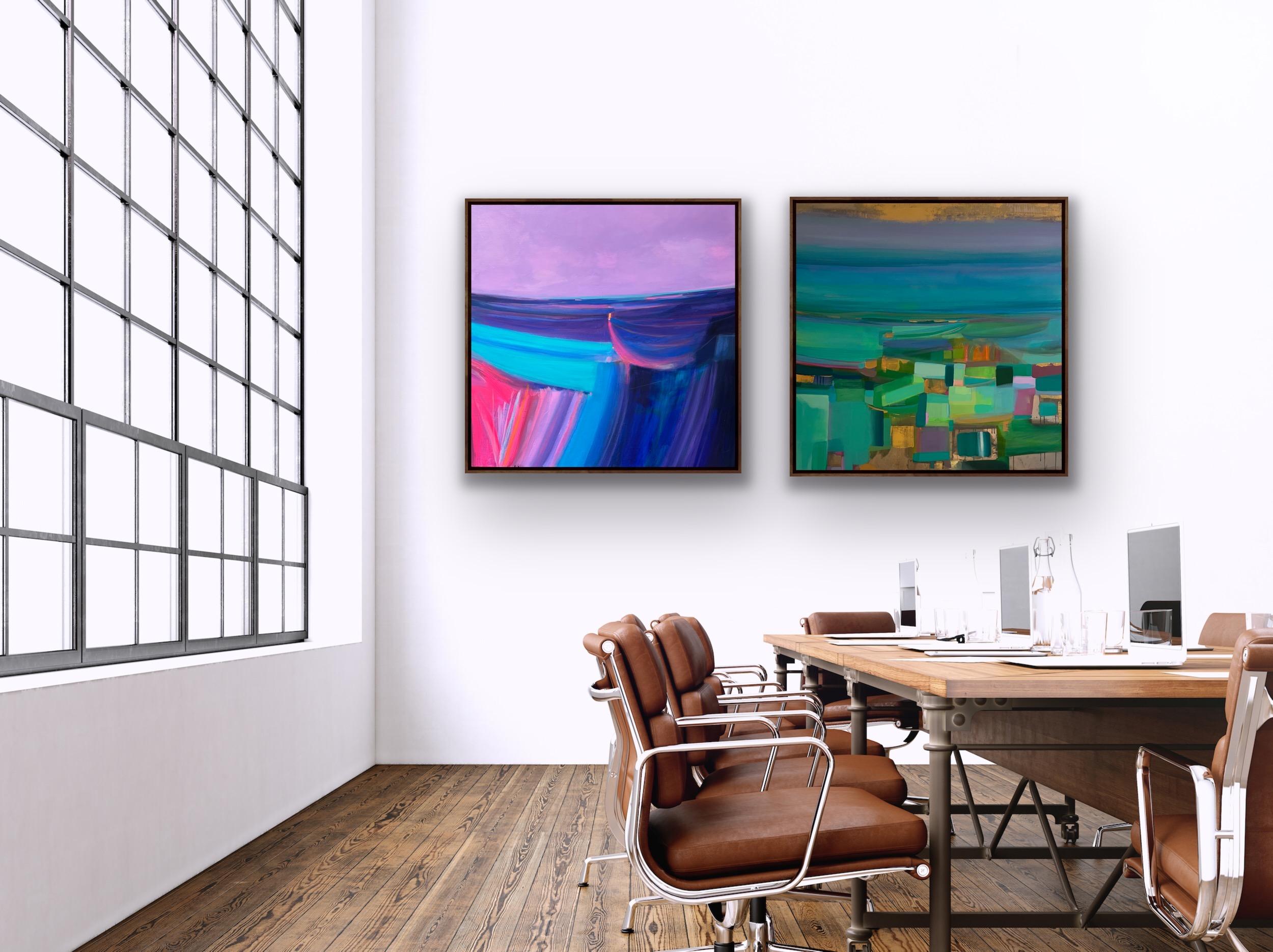 Golden Paths lead to the Sea and New Horizons diptych, Abstract, Bright colour For Sale 14
