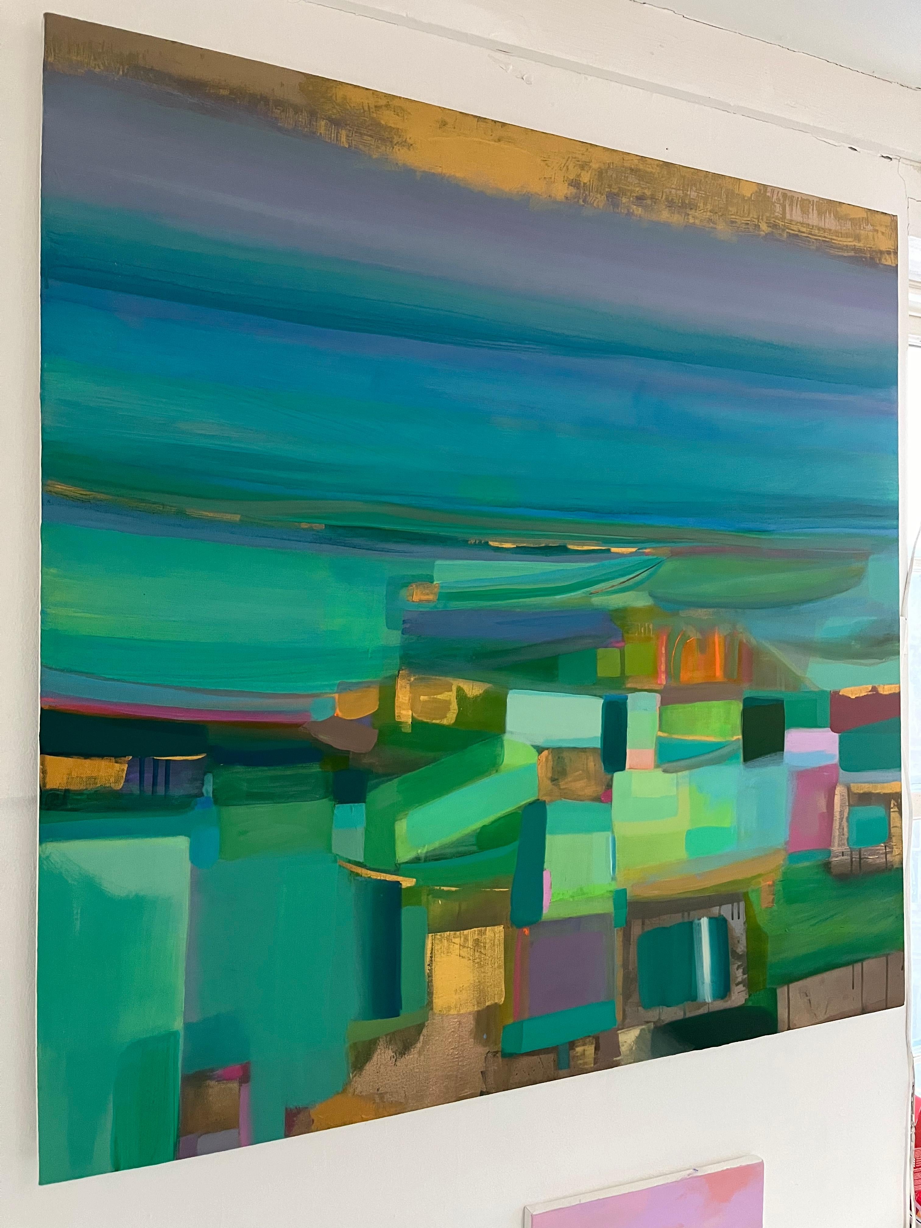 Golden Paths lead to the Sea and New Horizons diptych, Abstract, Bright colour For Sale 3