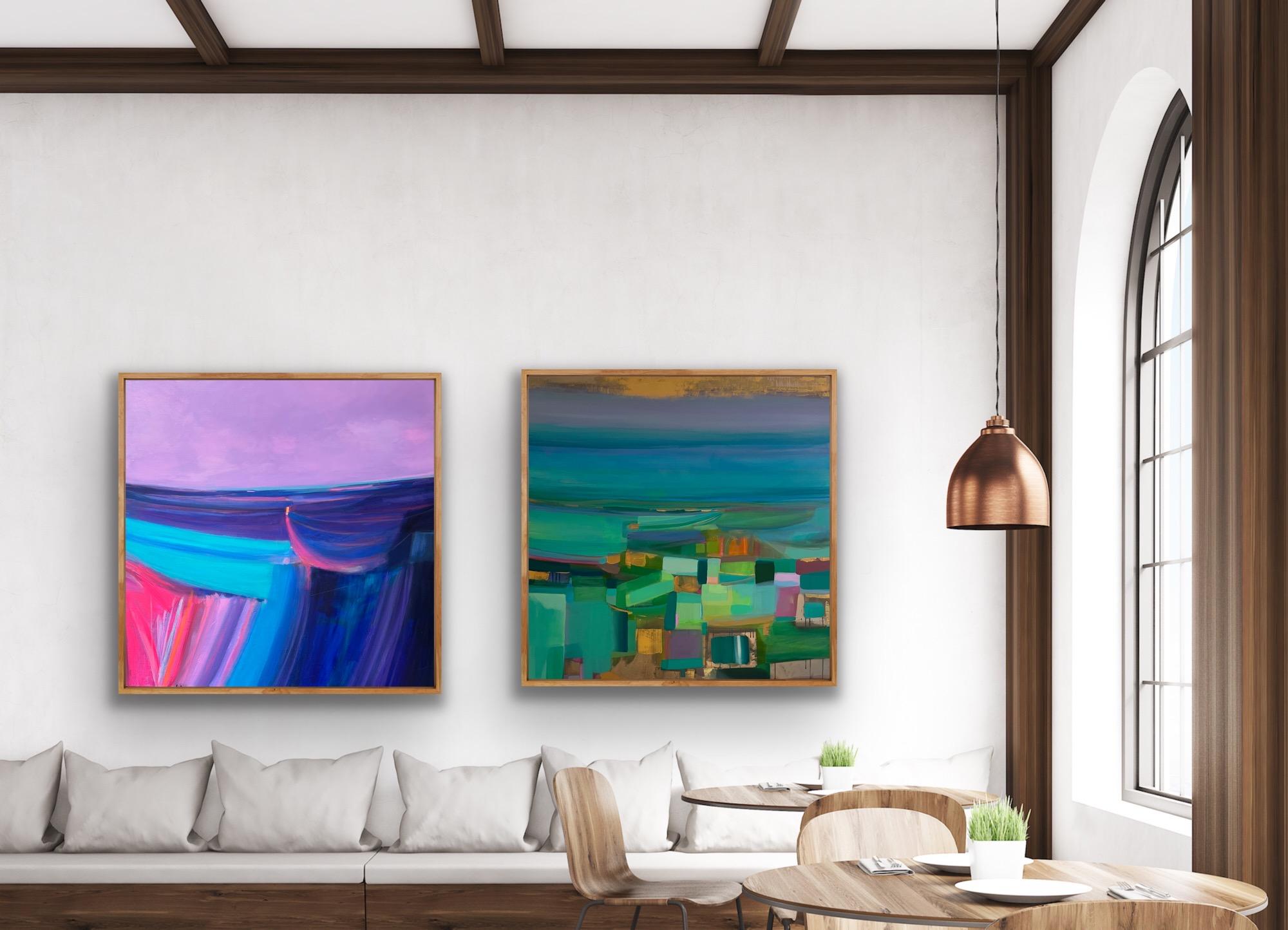 Golden Paths lead to the Sea and New Horizons diptych, Abstract, Bright colour For Sale 6