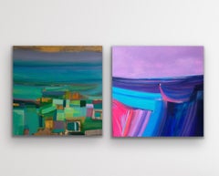Díptico Caminos dorados conducen al mar y Nuevos Horizontes, Abstracto, Color brillante