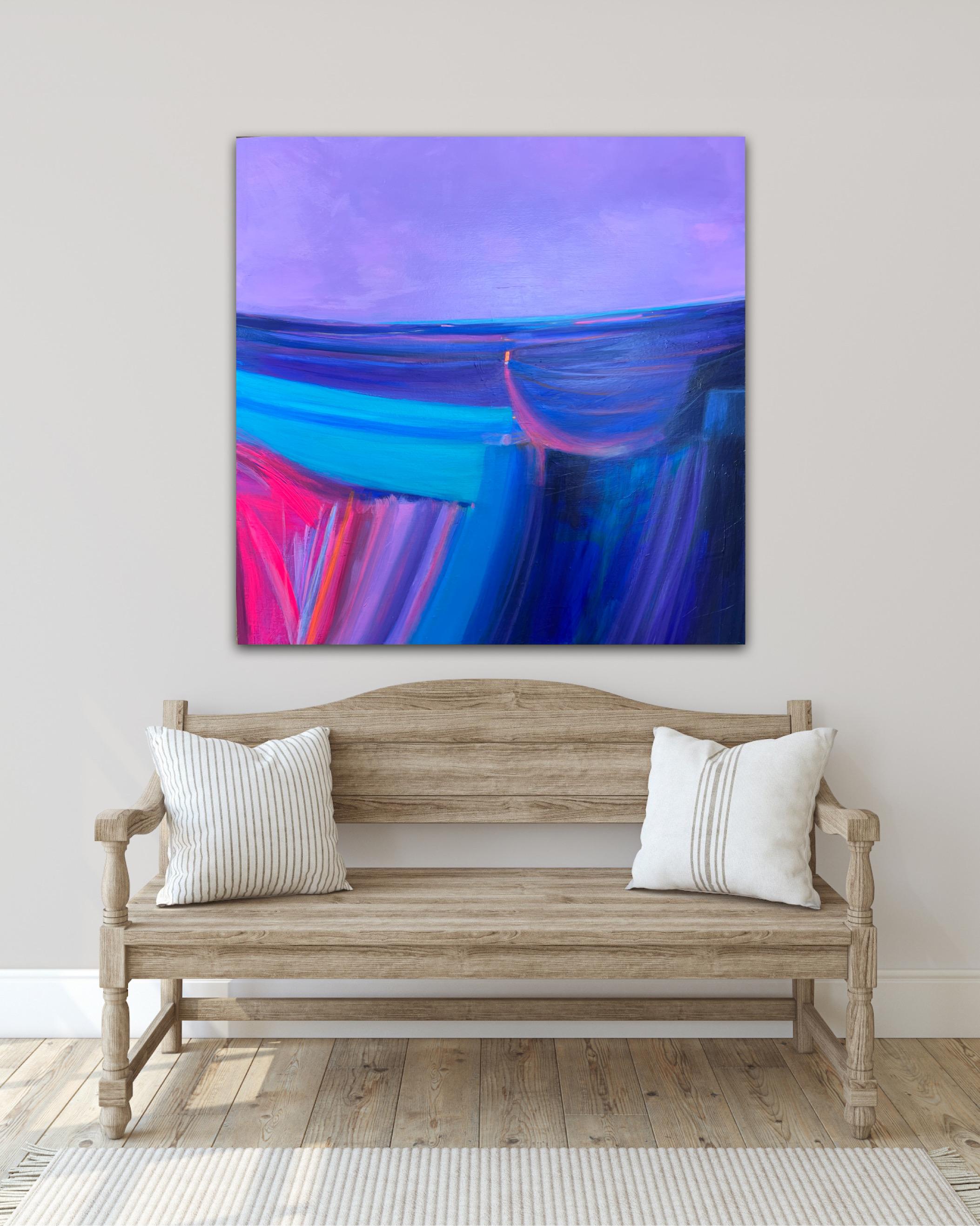 Abstract painting inspired by twilight colours across the Sussex coastline, joyful moments of serene beauty after a sublime sunset and the flicker of a light a beacon of nurture and hope.

ADDITIONAL INFROMATION:
Acrylic on Canvas
100 H x 100 W x