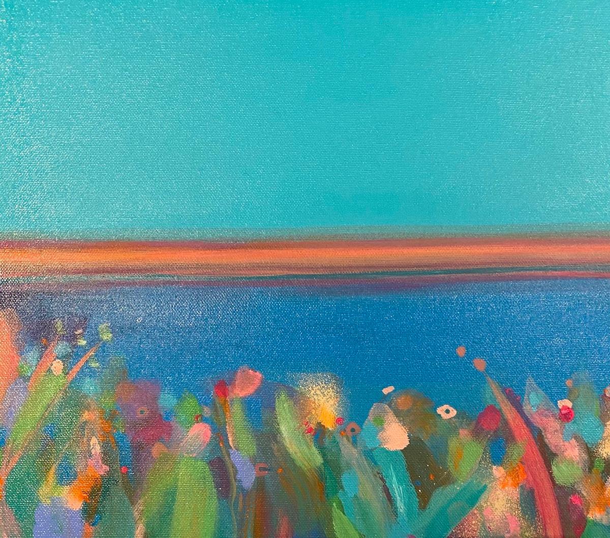 Pink Stripe Blue Sky 1 - Contemporary Painting by Tiffani Lynch