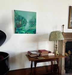 Flussbadende, Originalgemälde, zeitgenössisch, Landschaftsgemälde