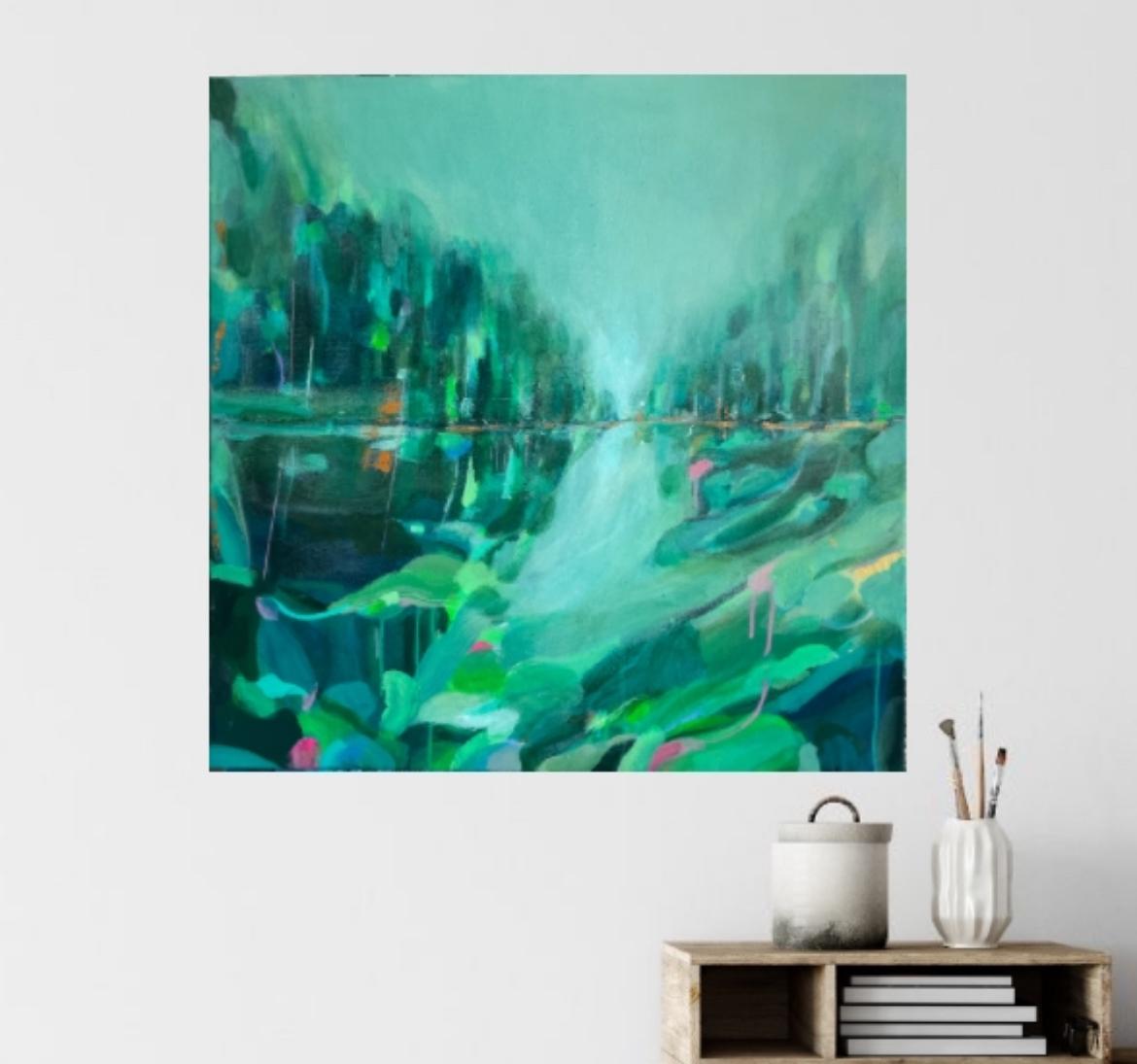 River Bather, original painting, contemporary, landscape painting - Contemporary Painting by Tiffani Lynch
