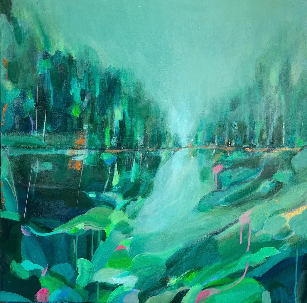 Tiffani Lynch Landscape Painting - River Bather, original painting, contemporary, landscape painting