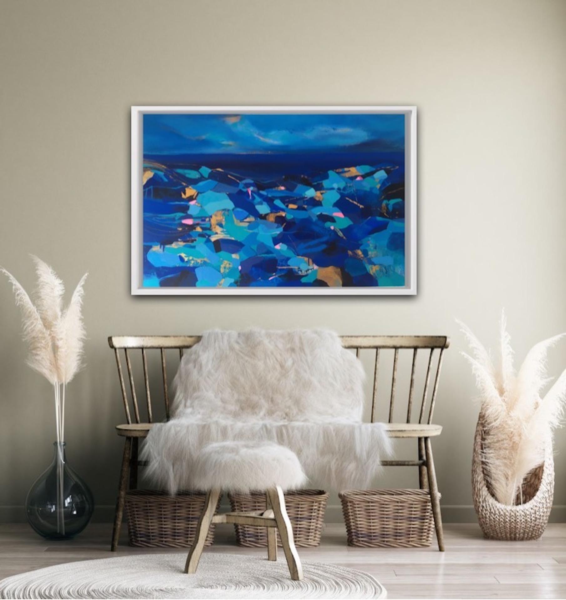 Tiffany Lynch, Allure of Sky and Sea Original Bright Abstract Painting, Blue Art For Sale 4