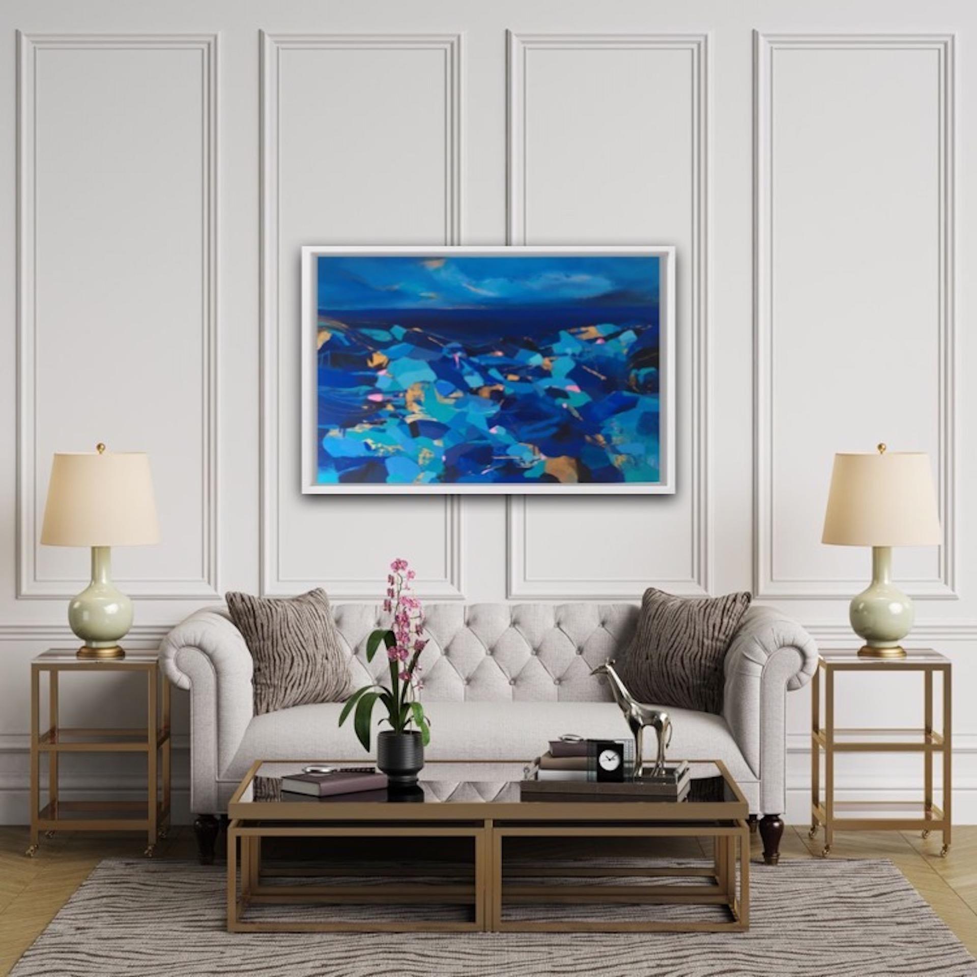 Tiffany Lynch, Allure of Sky and Sea Original Bright Abstract Painting, Blue Art For Sale 3