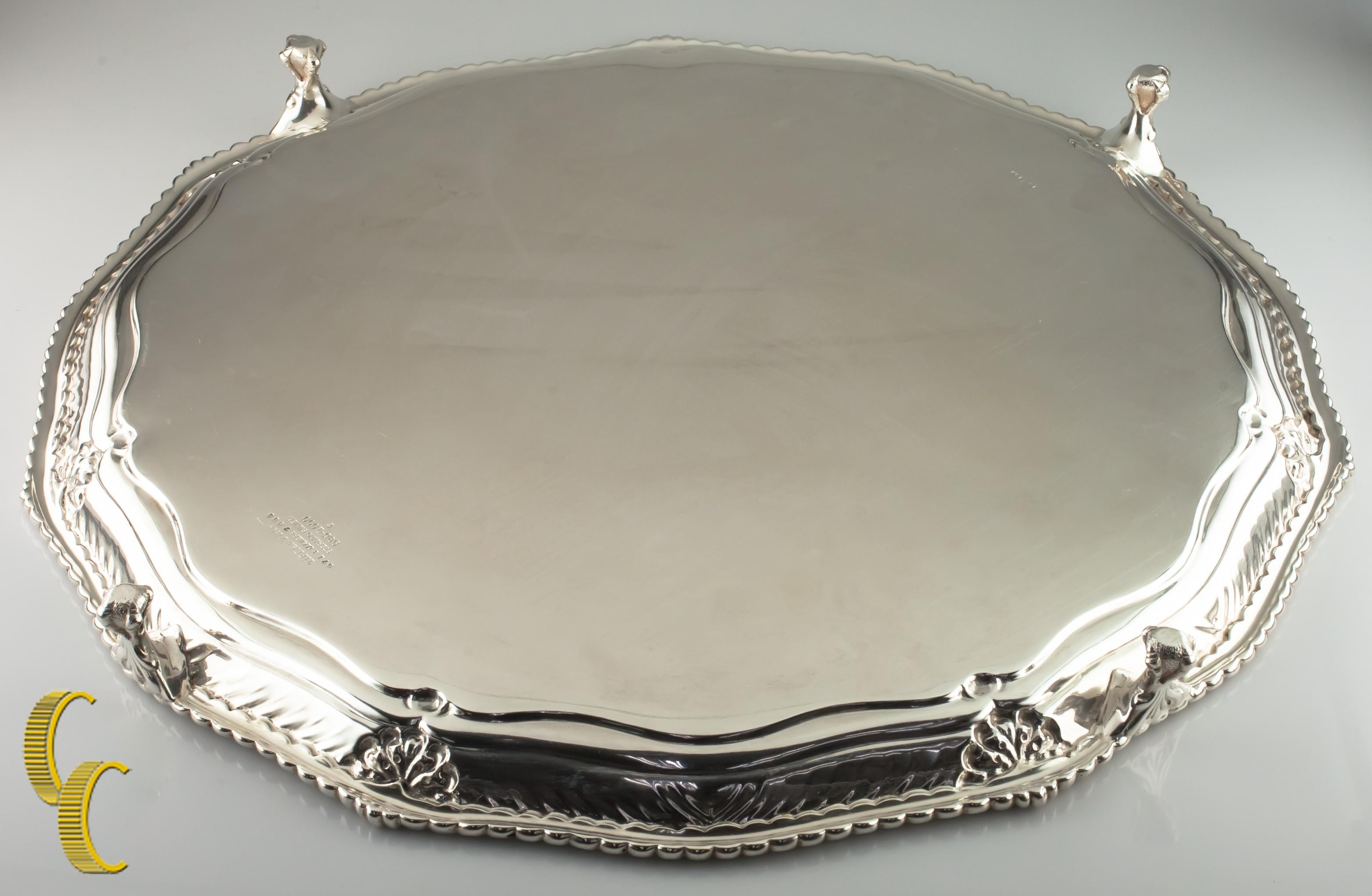 Gilded Age  Tiffany Makers Sterling Silver Large Footed Tray 1888 86.5 ounces Great Antique For Sale