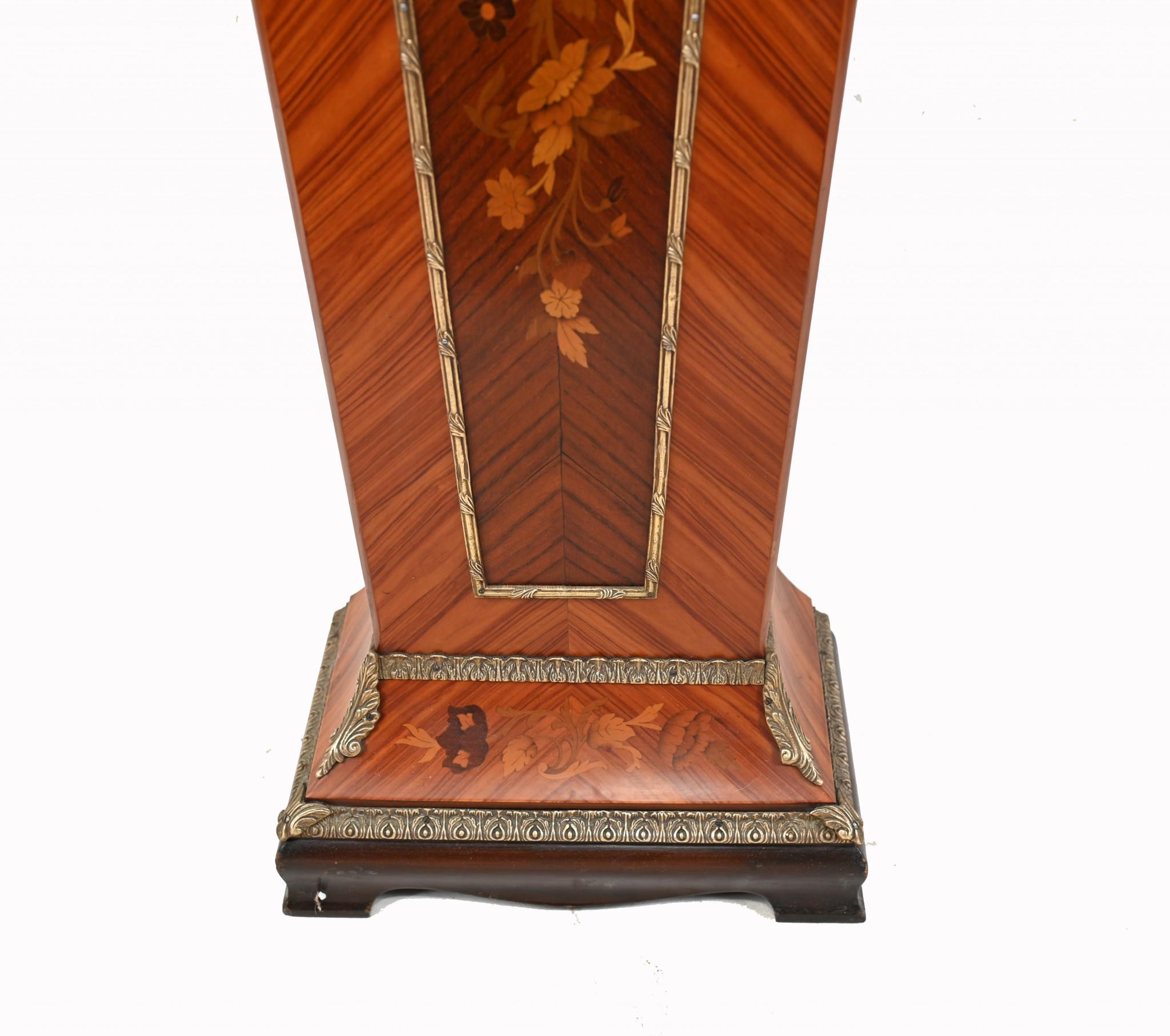 Early 20th Century Tiffany Mantle Clock and Stand French Marquetry Inlay