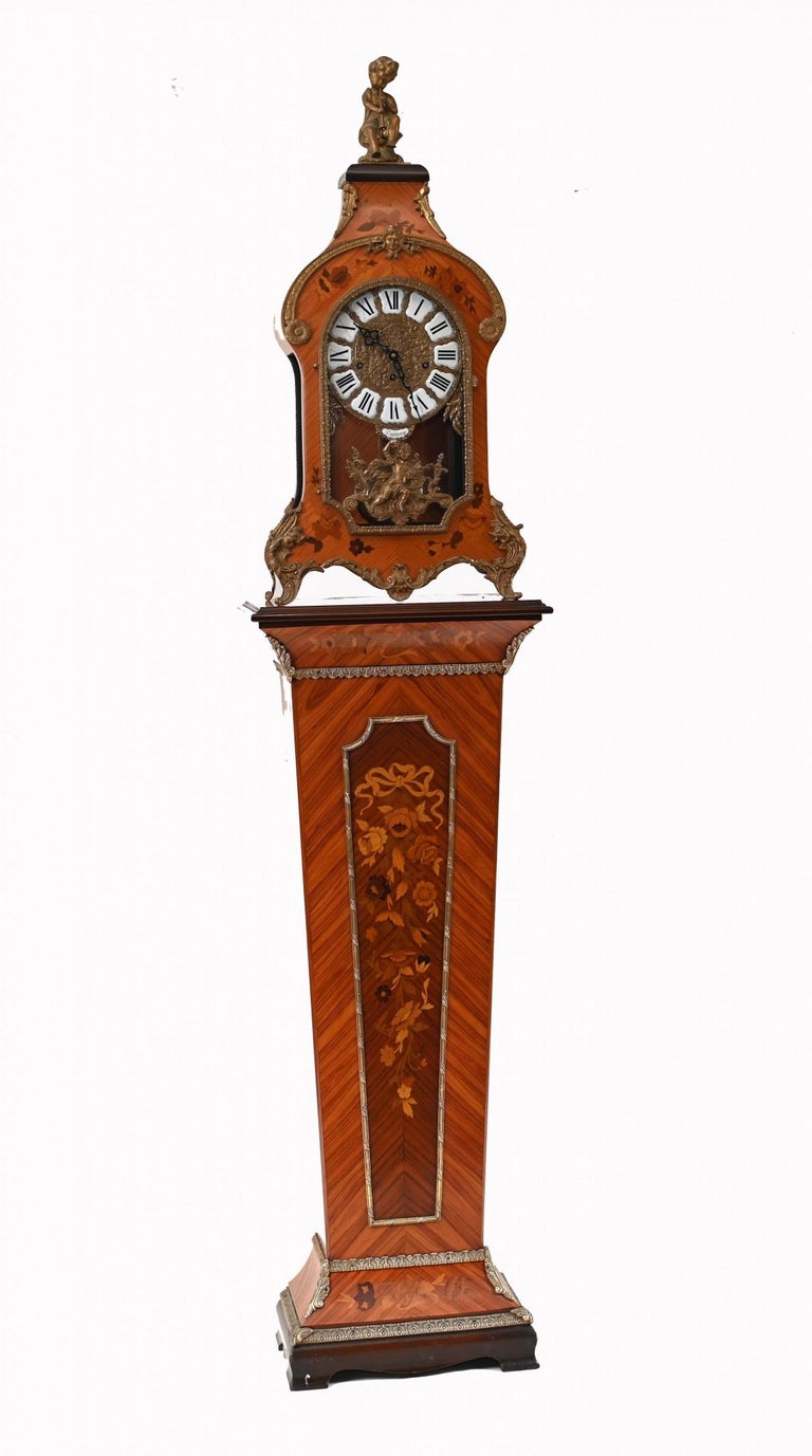Tiffany Mantle Clock and Stand French Marquetry Inlay For Sale at 1stDibs