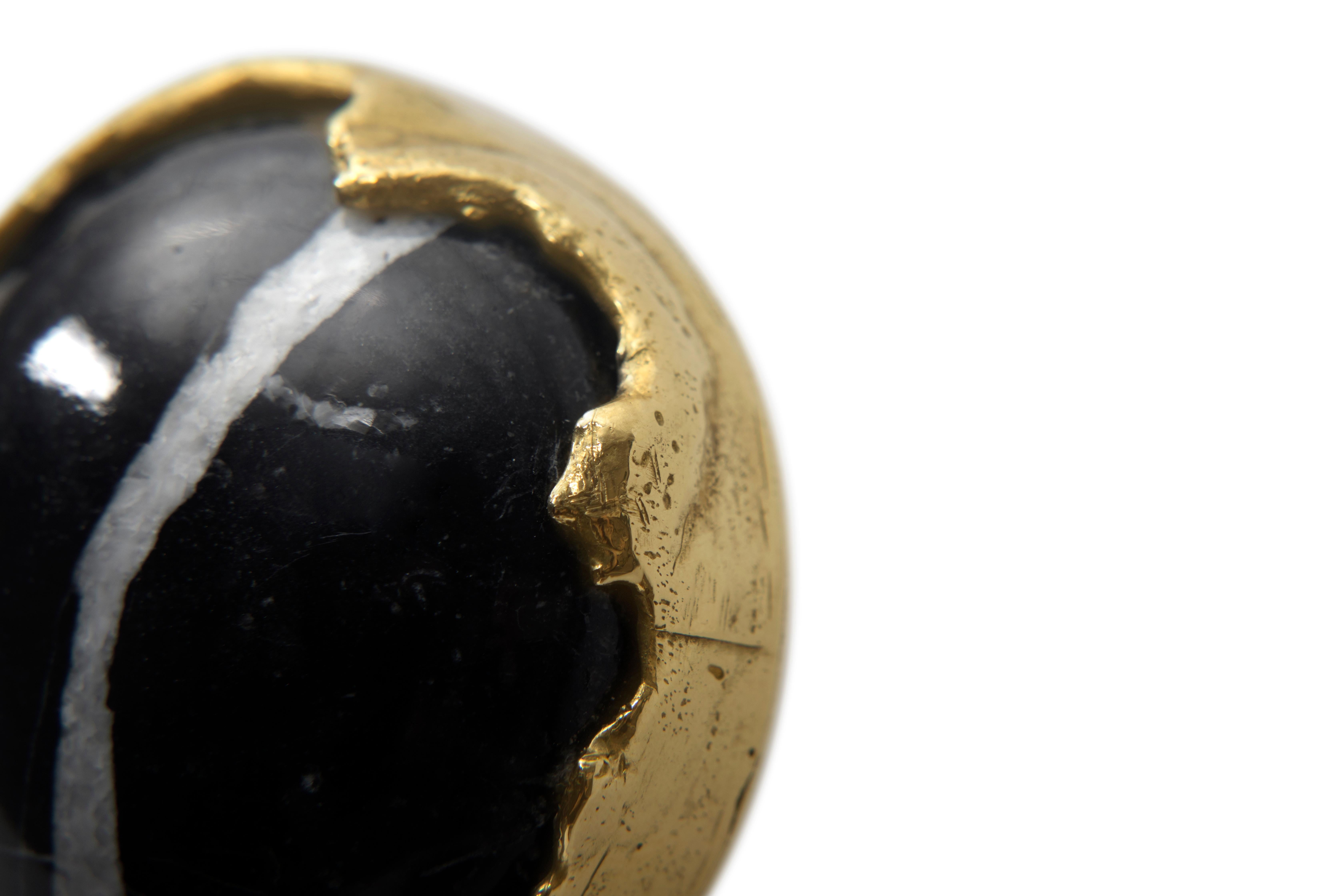 Portuguese Tiffany Marble Drawer Handle - Handcrafted Polished & Nero Marquina - PullCast For Sale