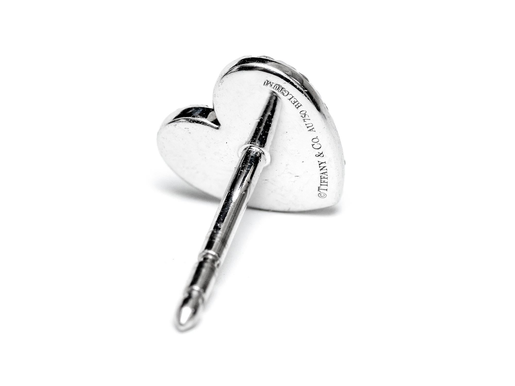Tiffany Metro Diamond Heart 18k Earrings In Good Condition For Sale In San Antonio, TX