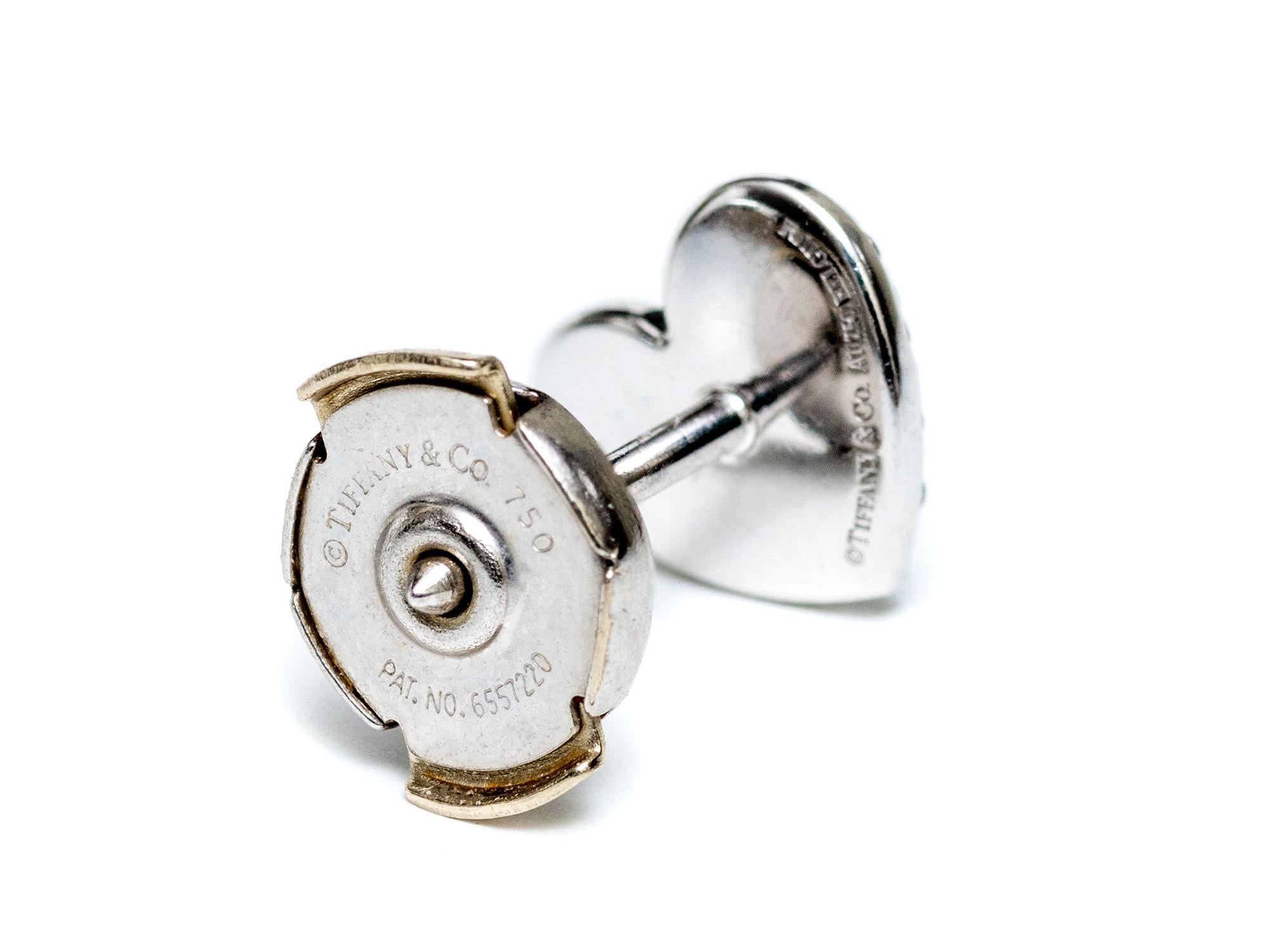 Women's or Men's Tiffany Metro Diamond Heart 18k Earrings For Sale