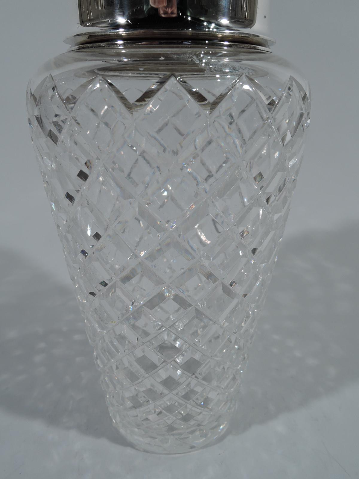 Tiffany Mid-Century Modern Sterling Silver and Cut-Glass Cocktail Shaker In Excellent Condition In New York, NY