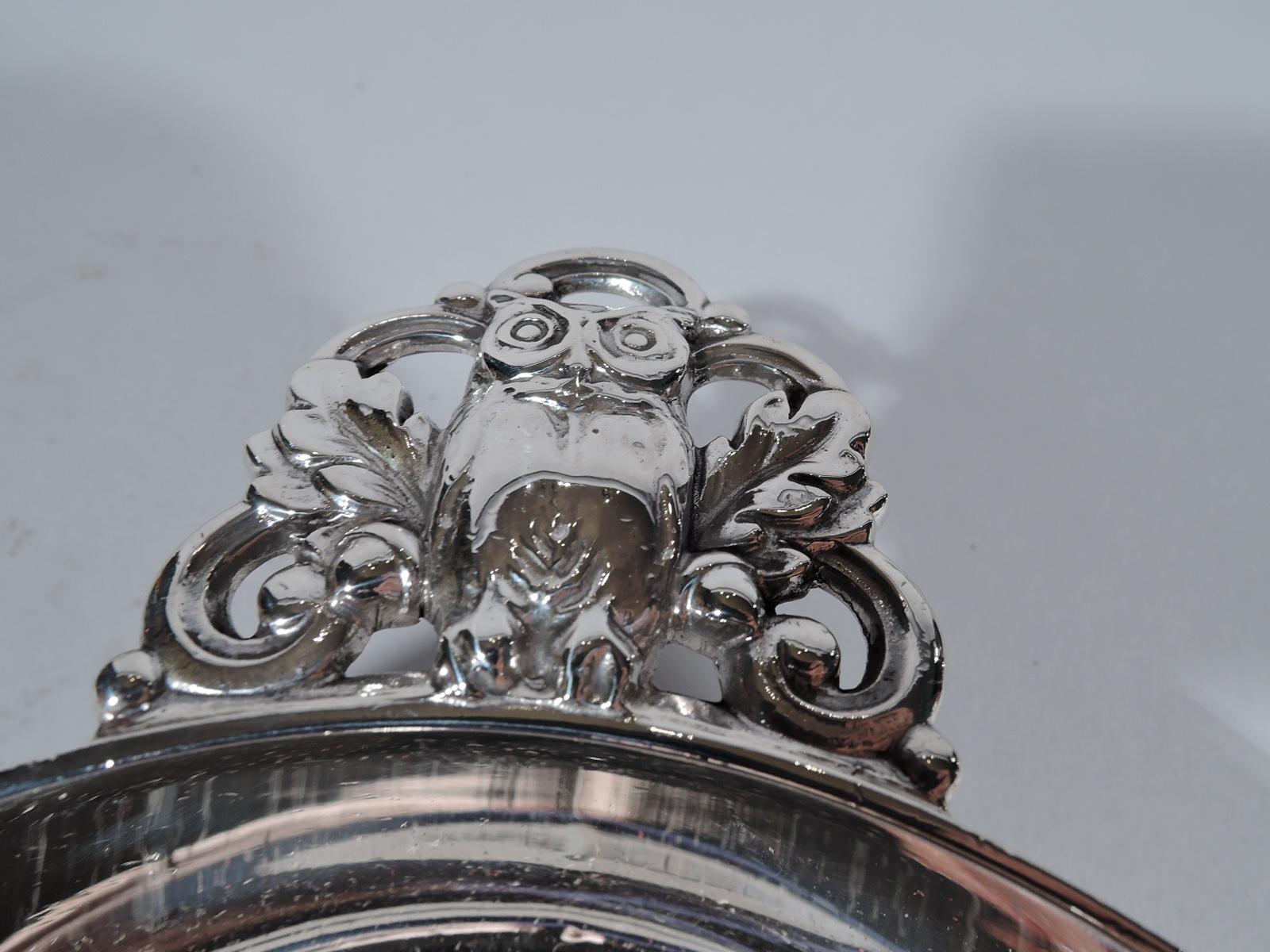 American Tiffany Mid-Century Modern Sterling Silver Wise Owl Porringer