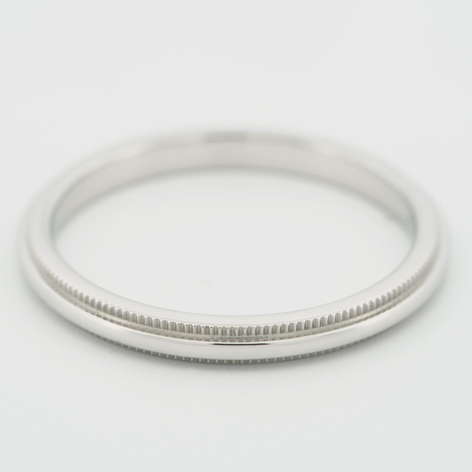 Women's or Men's Tiffany Milgrain 2mm Wedding Band Ring Platinum 950 US 7.25 For Sale