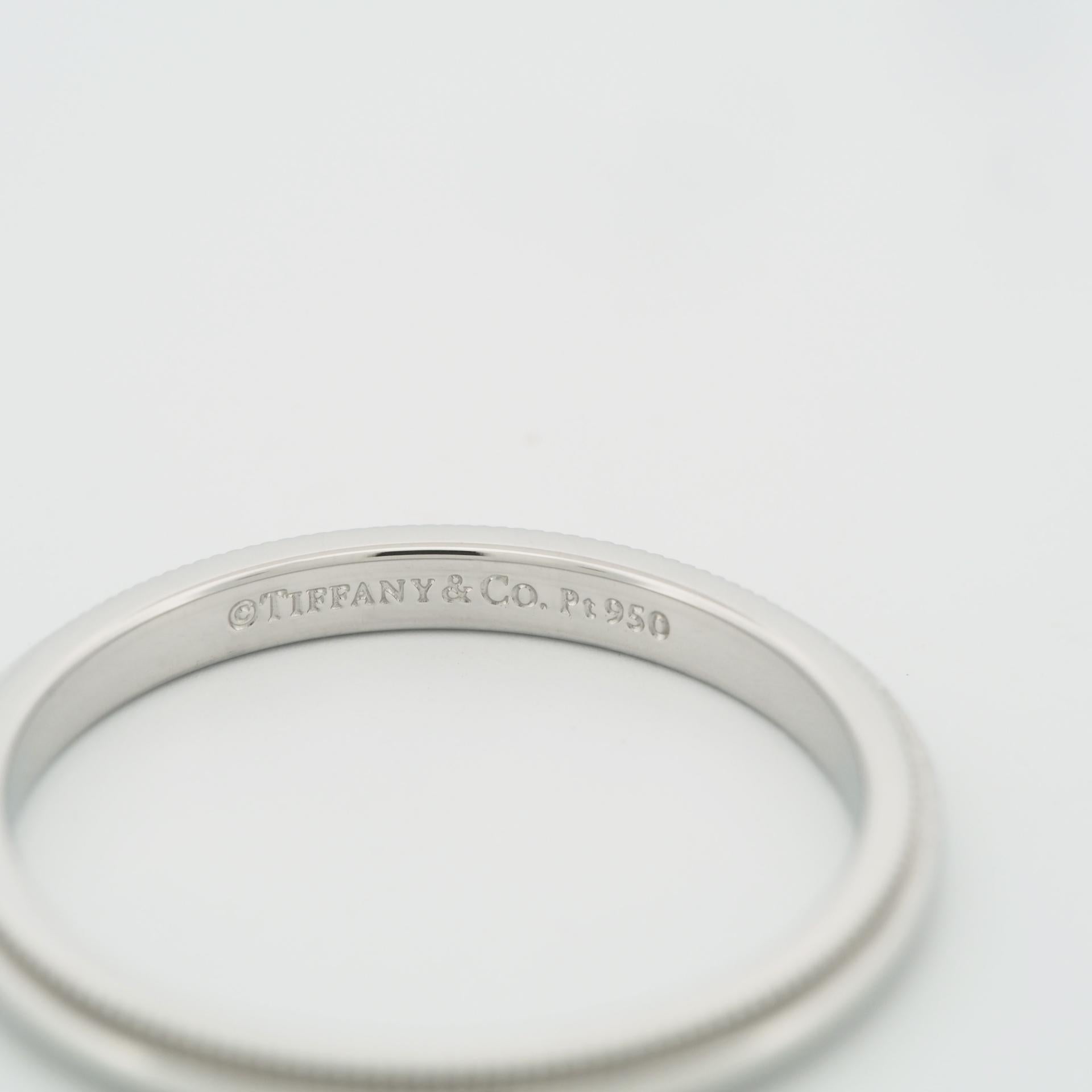 Tiffany Milgrain 2mm Wedding Band Ring Platinum 950 US 7.25 For Sale 1