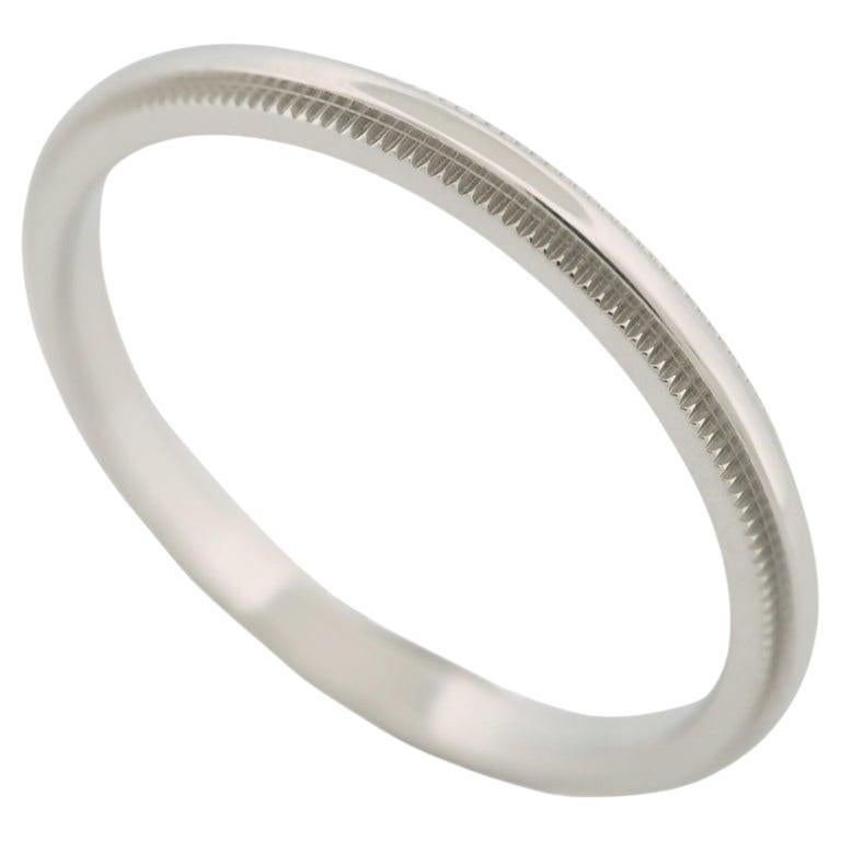 Tiffany Milgrain 2mm Wedding Band Ring Platinum 950 US 7.25 For Sale