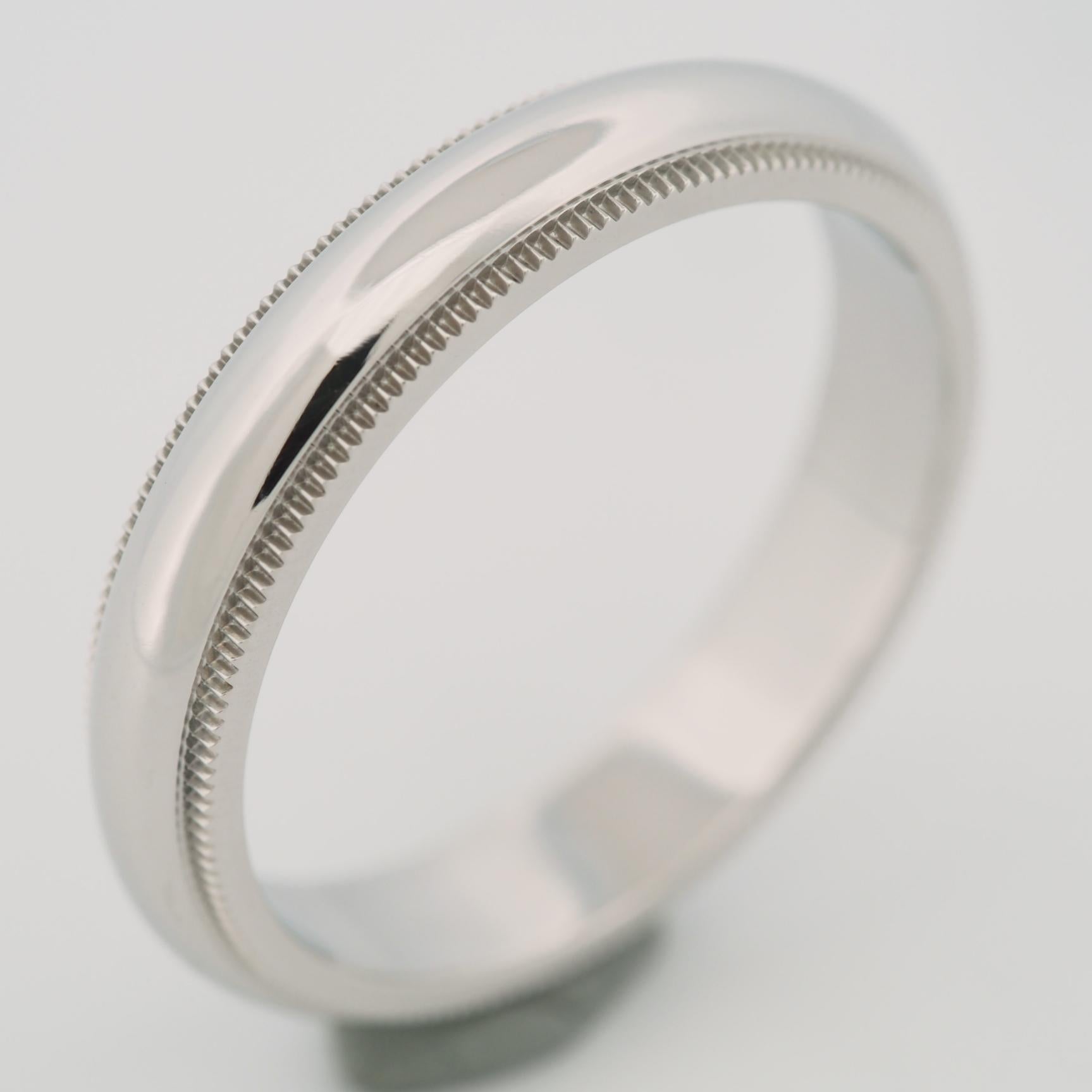 Tiffany Milgrain 4mm Wedding Band Ring Platinum 950 US 8.25 In Good Condition In Kobe, Hyogo