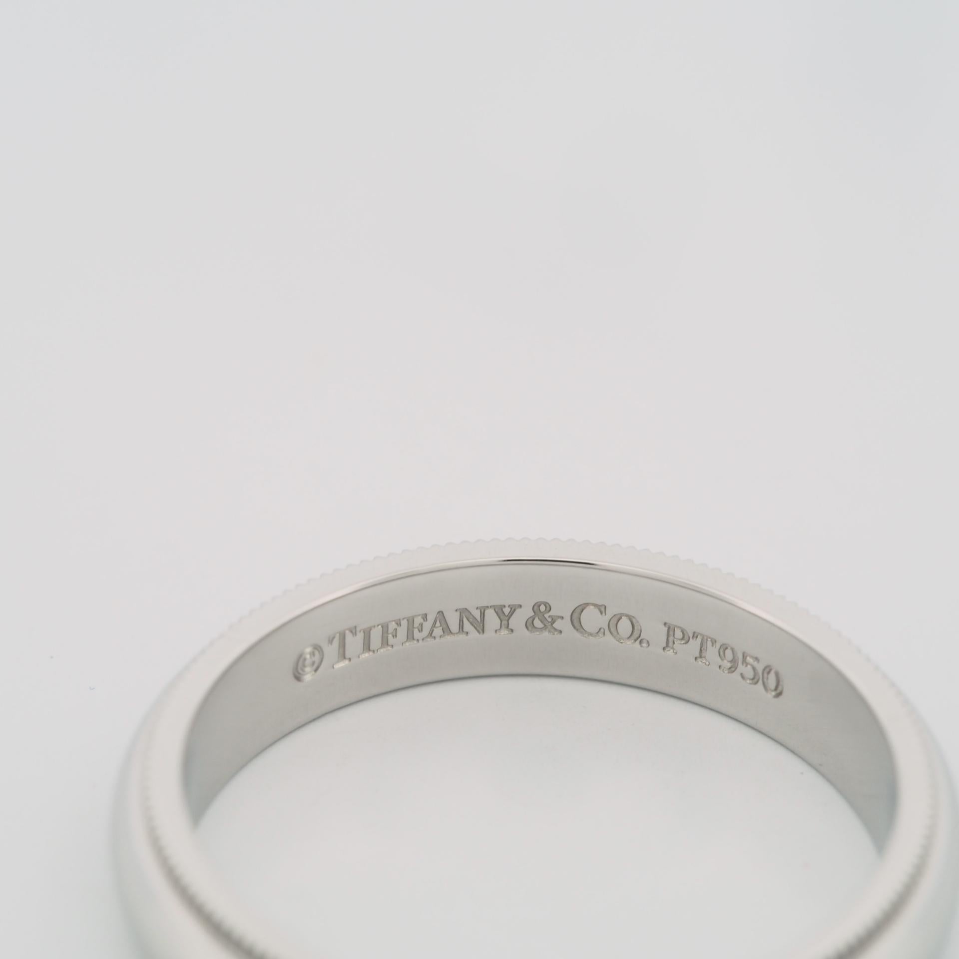 Tiffany Milgrain 4mm Wedding Band Ring Platinum 950 US 8.25 1