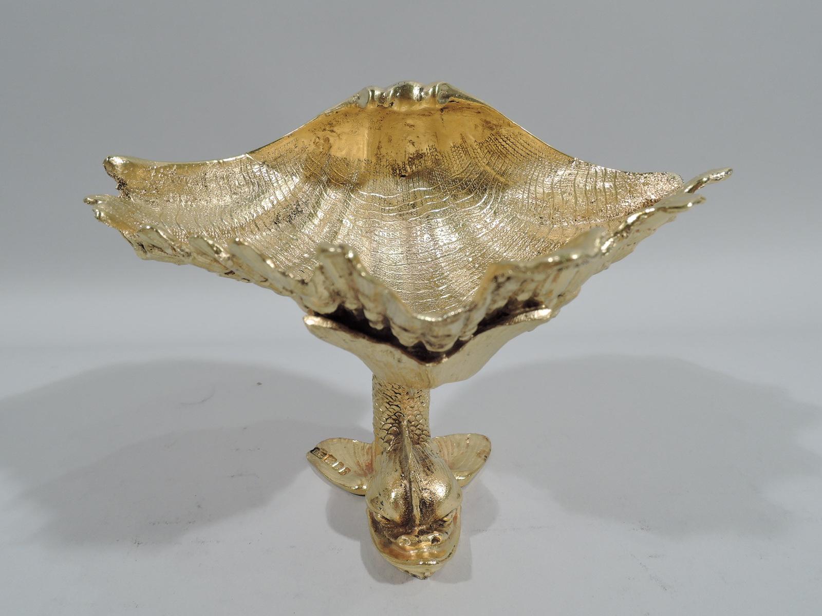 Neoclassical Tiffany Modern Classical Silver Gilt Shell and Dolphin Soap Dish