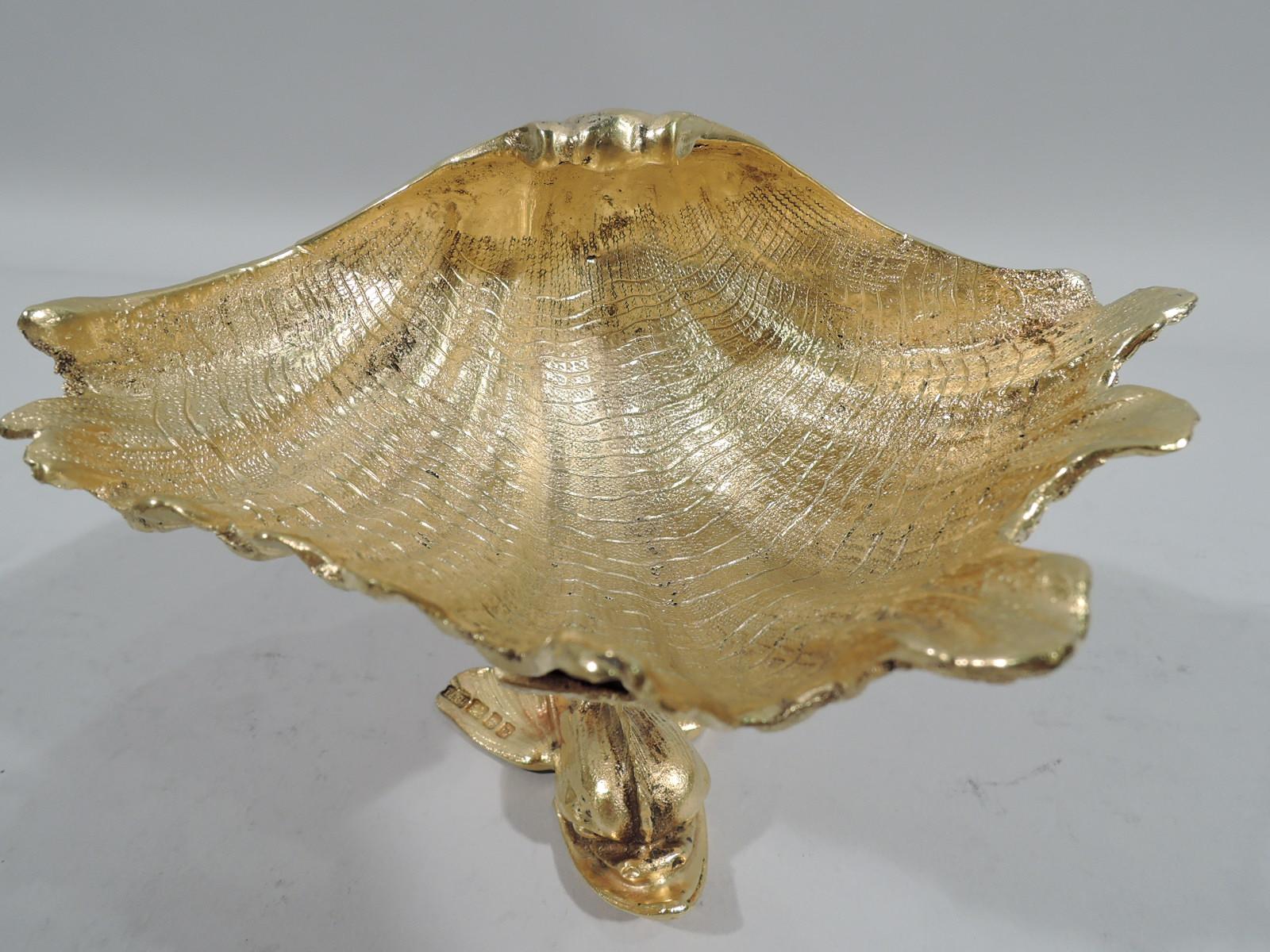 English Tiffany Modern Classical Silver Gilt Shell and Dolphin Soap Dish