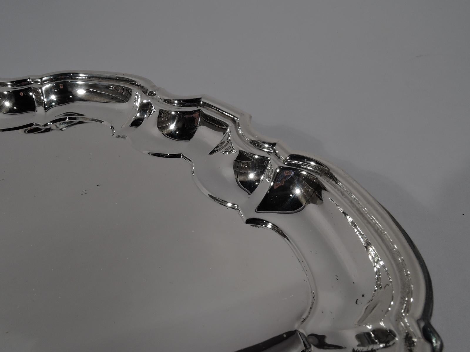 American Tiffany Modern Georgian Sterling Silver Piecrust Salver Tray