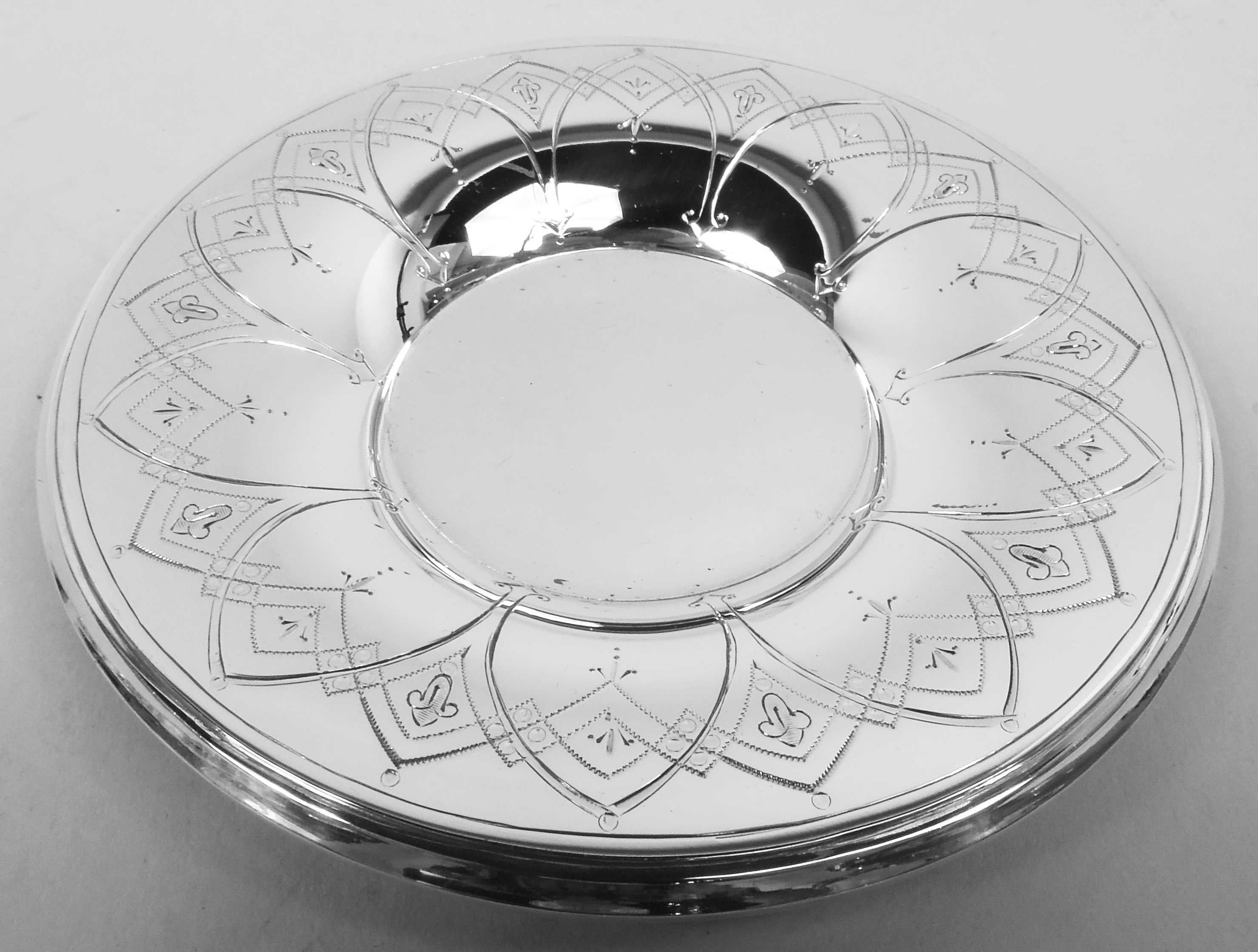 Sterling Silver Tiffany Modern Gothic Demitasse Holders & Saucers with Lenox Liners For Sale
