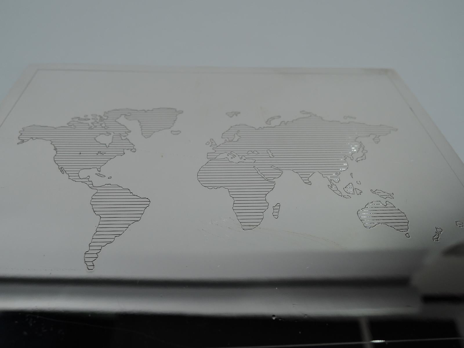 Tiffany Modern Sterling Silver Box with Map of World In Excellent Condition In New York, NY