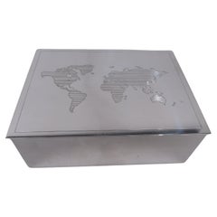 Tiffany Modern Sterling Silver Box with World Map