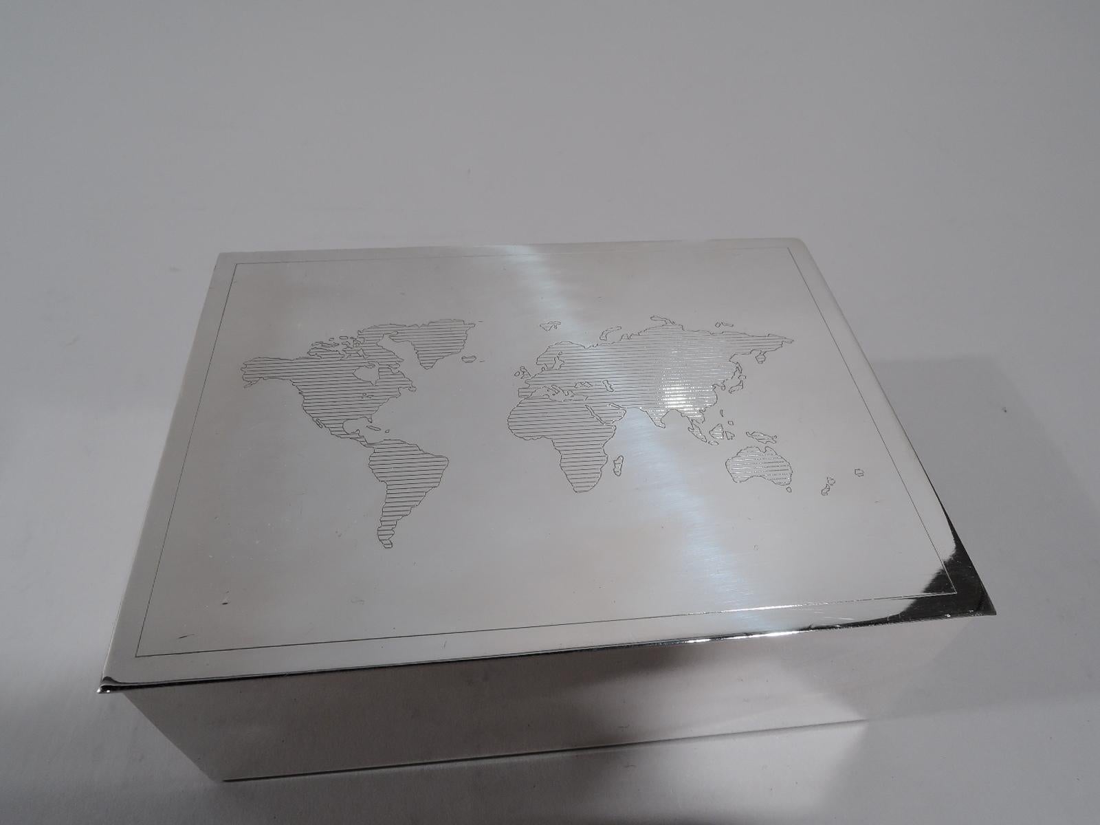 Italian Tiffany Modern Sterling Silver Desk Box with World Map