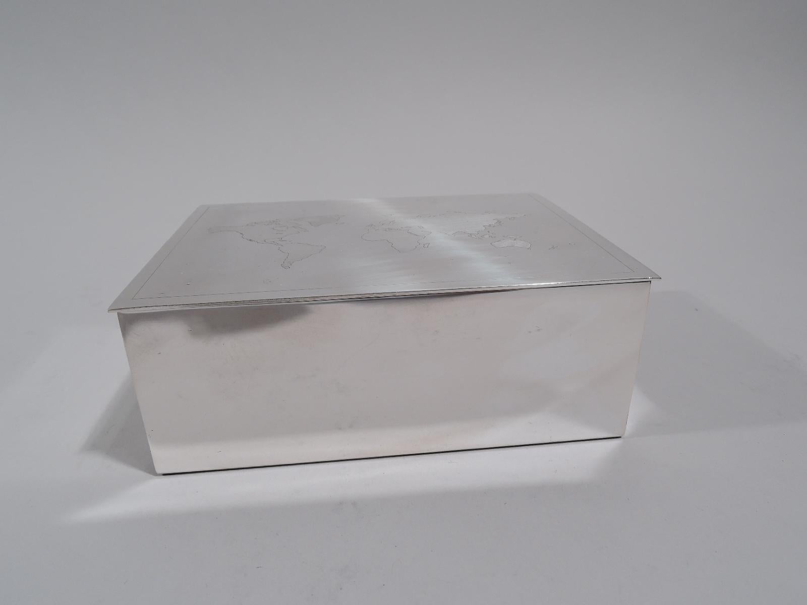 Tiffany Modern Sterling Silver Desk Box with World Map In Excellent Condition In New York, NY