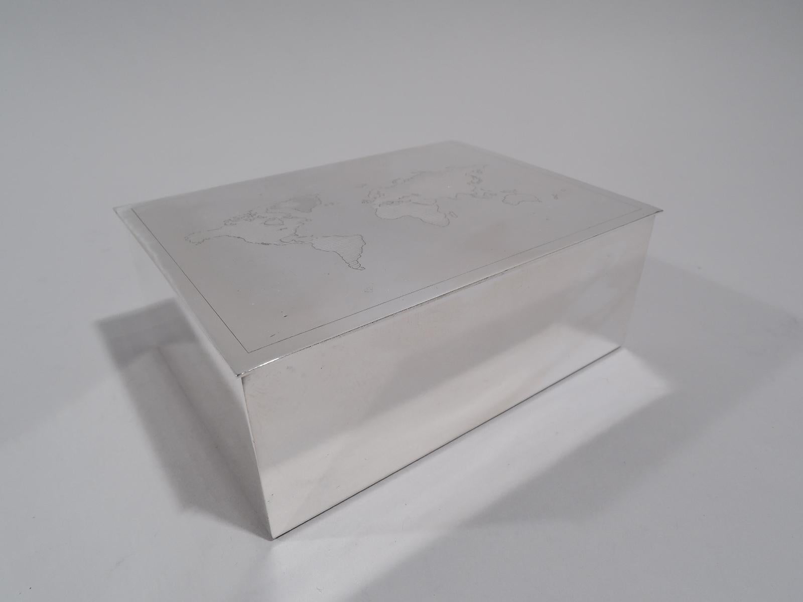 20th Century Tiffany Modern Sterling Silver Desk Box with World Map