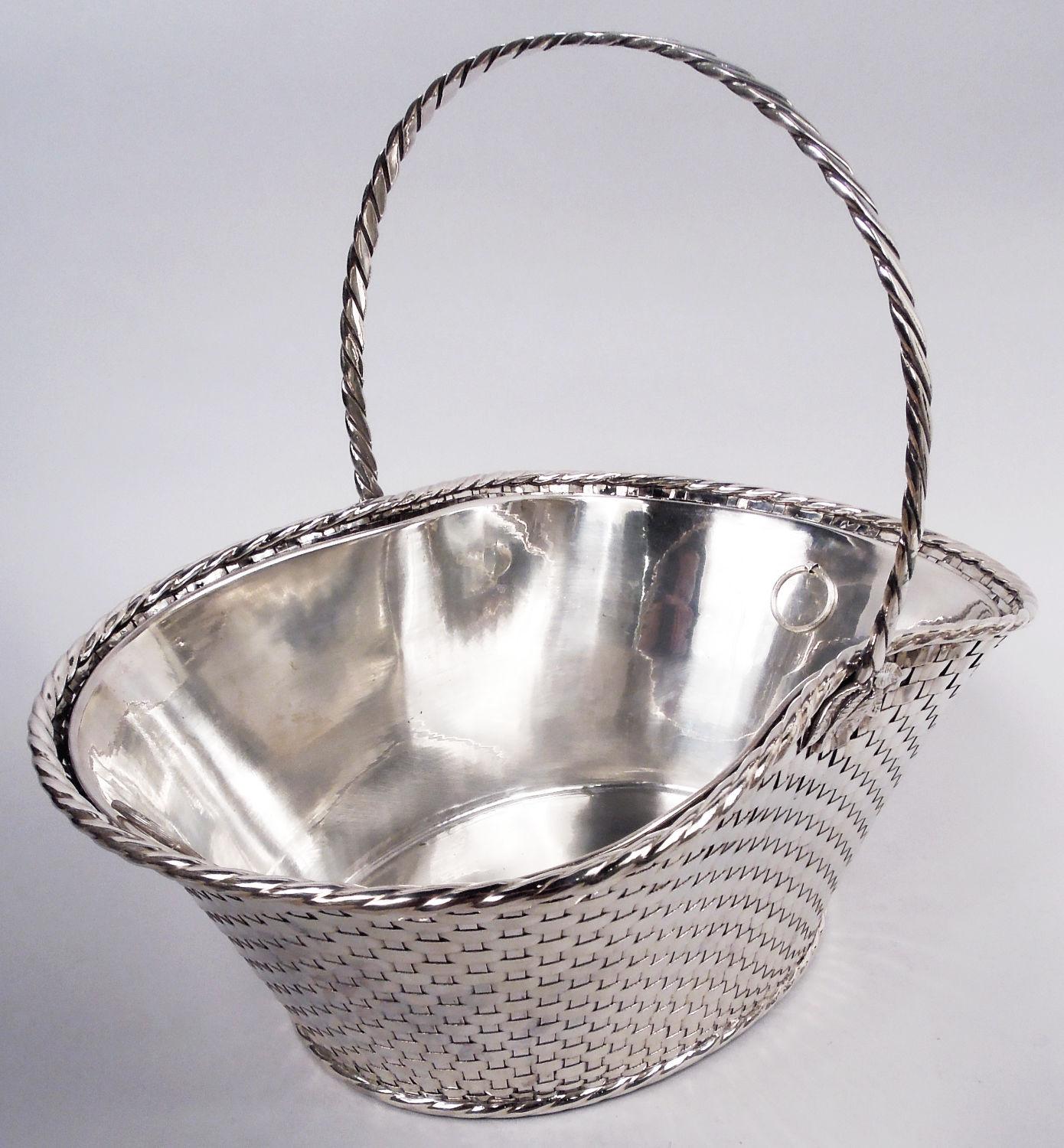 Cesta de picnic de plata de ley moderna Tiffany Enfriador de vino Italiano en venta