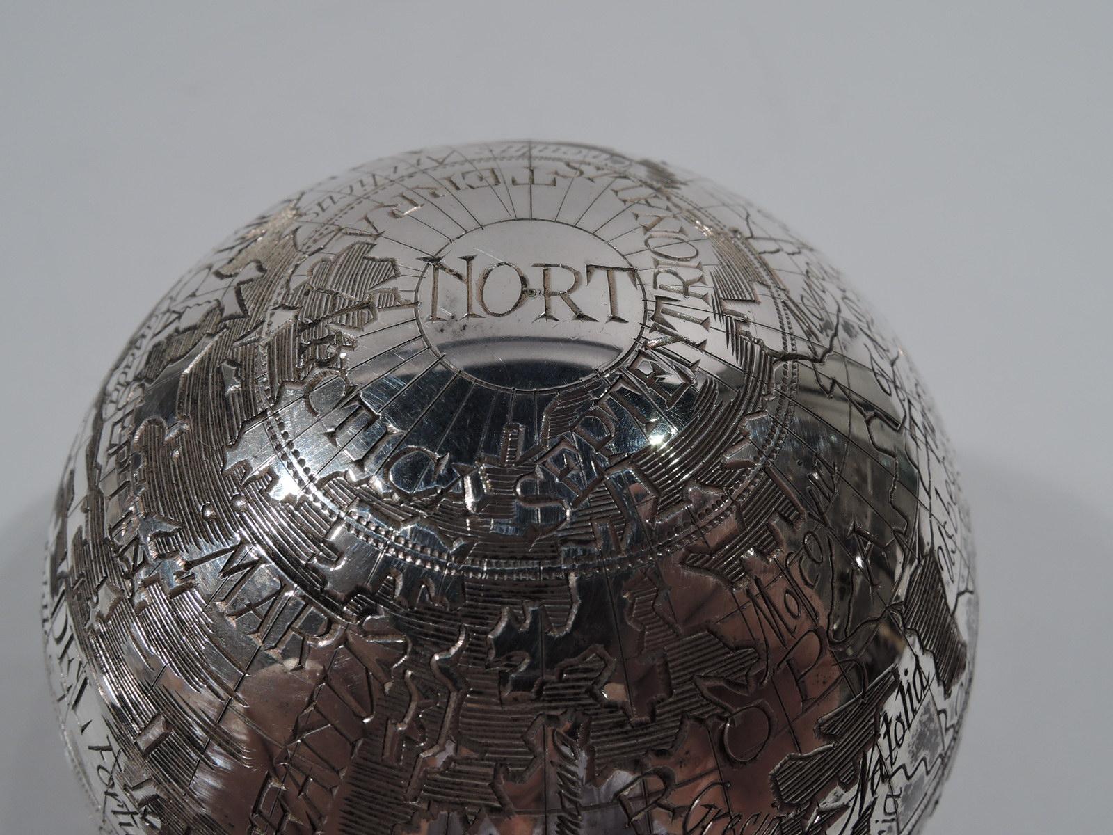20th Century Tiffany Modern Sterling Silver World Globe Trinket Box