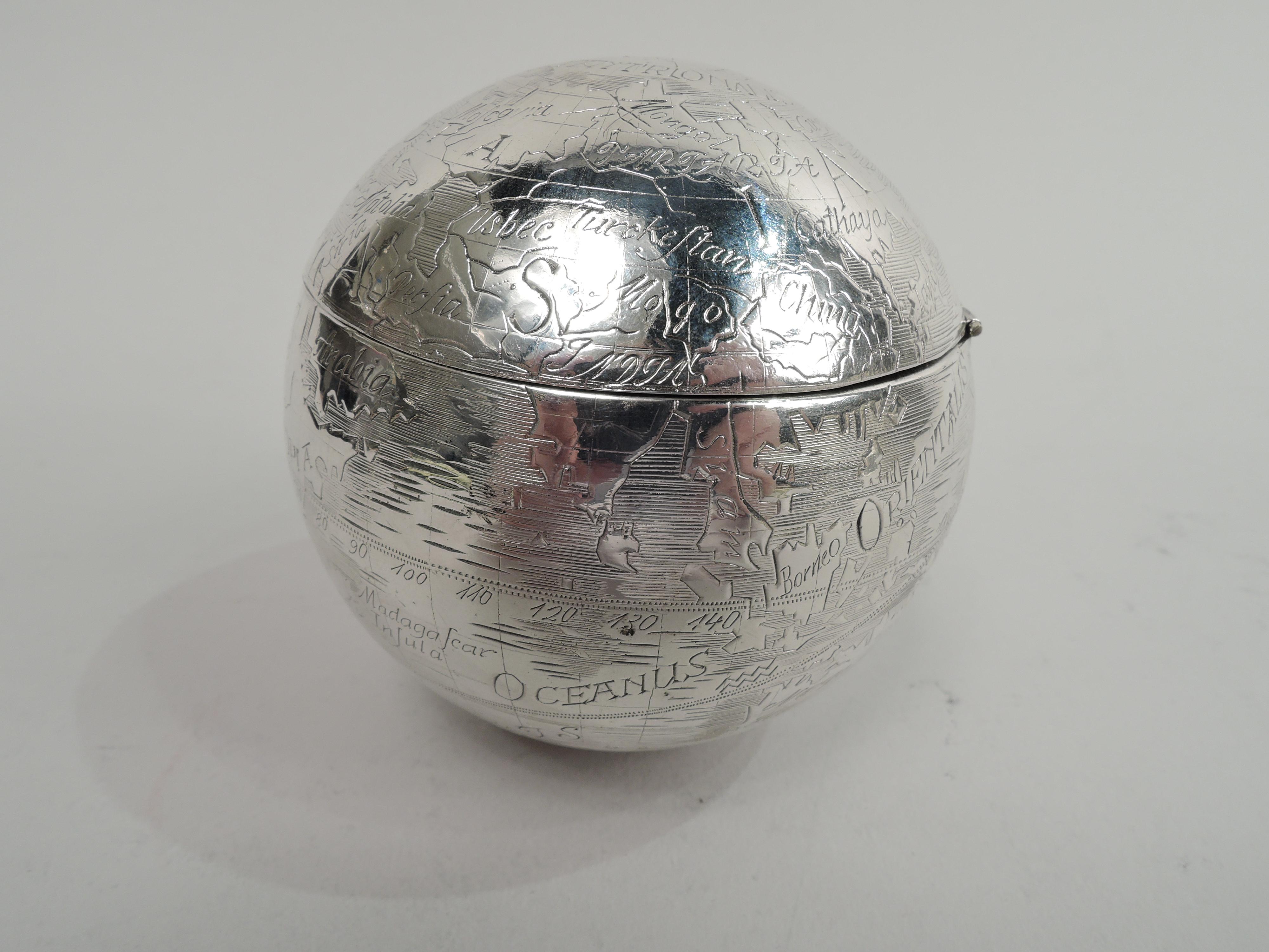 20th Century Tiffany Modern Sterling Silver World Globe Trinket Box