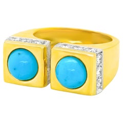 Retro Tiffany Modernist Turquoise and Diamond Ring