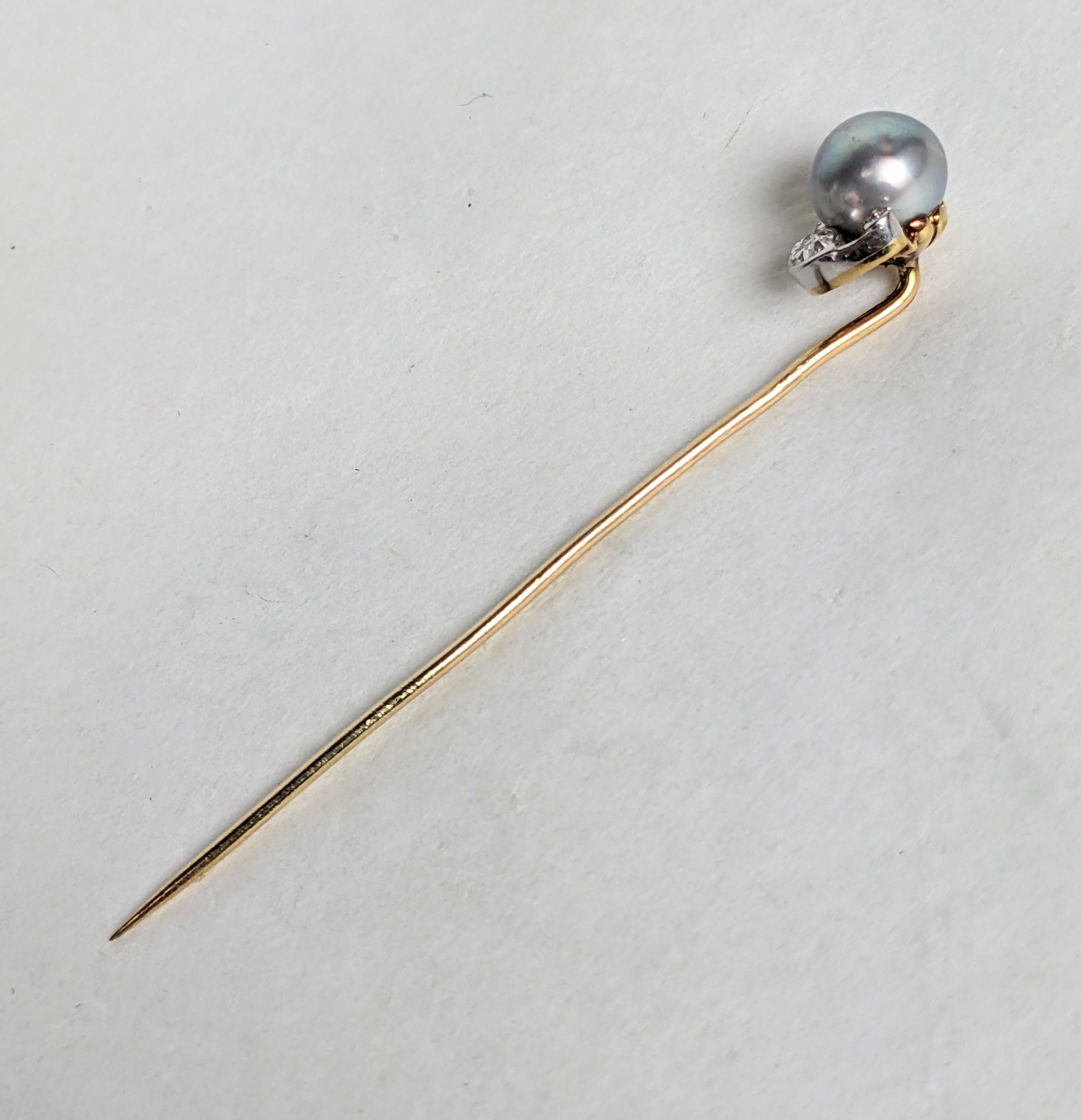 Marquise Cut Tiffany Natural Pearl and Marquise Diamond Stick Pin For Sale