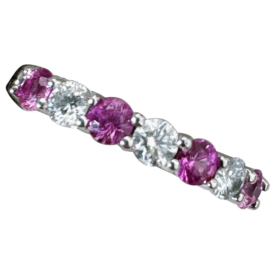 Tiffany natural pink sapphires brilliant white diamonds Platinum Ring US 5.25