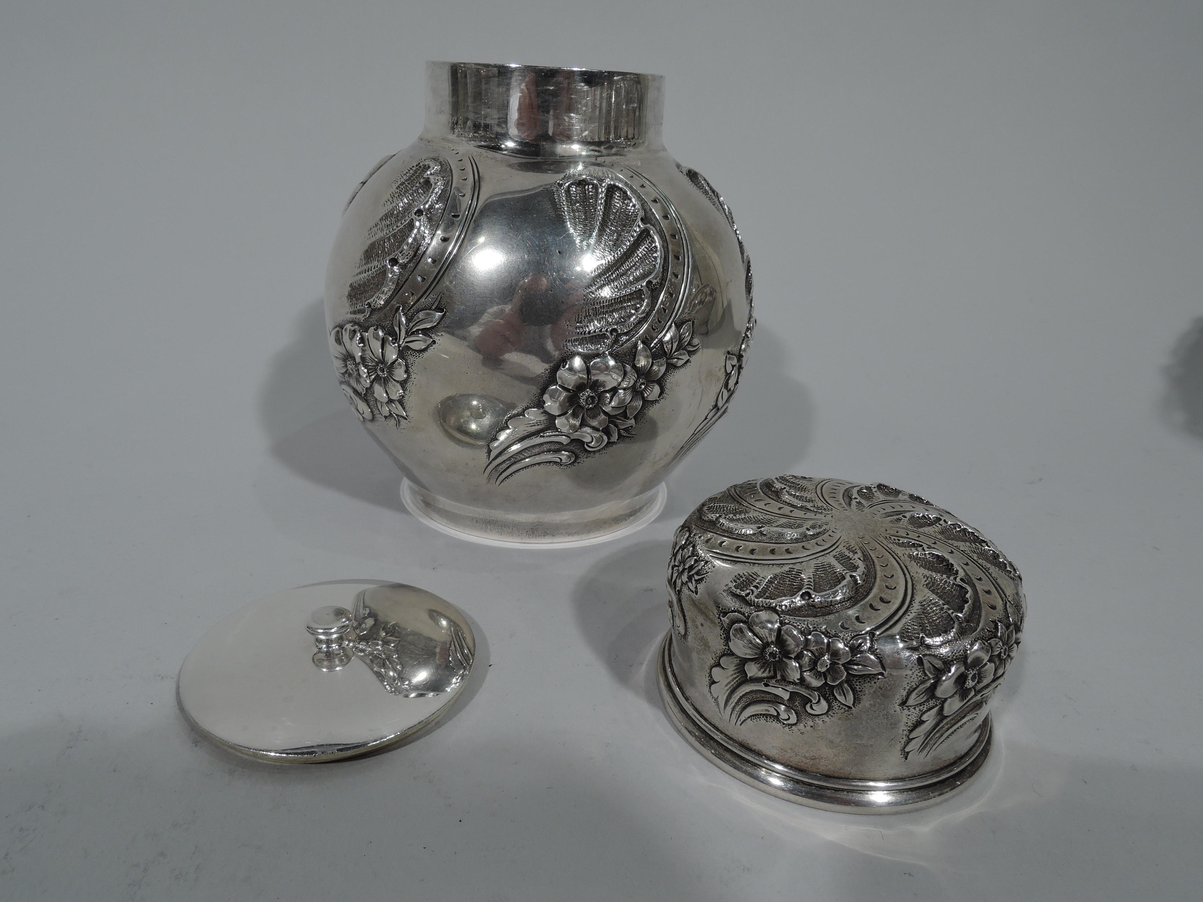 Neoklassizistische Tiffany Tiffany-Teedose aus Sterlingsilber mit Ingwerglas (Neoklassisch)