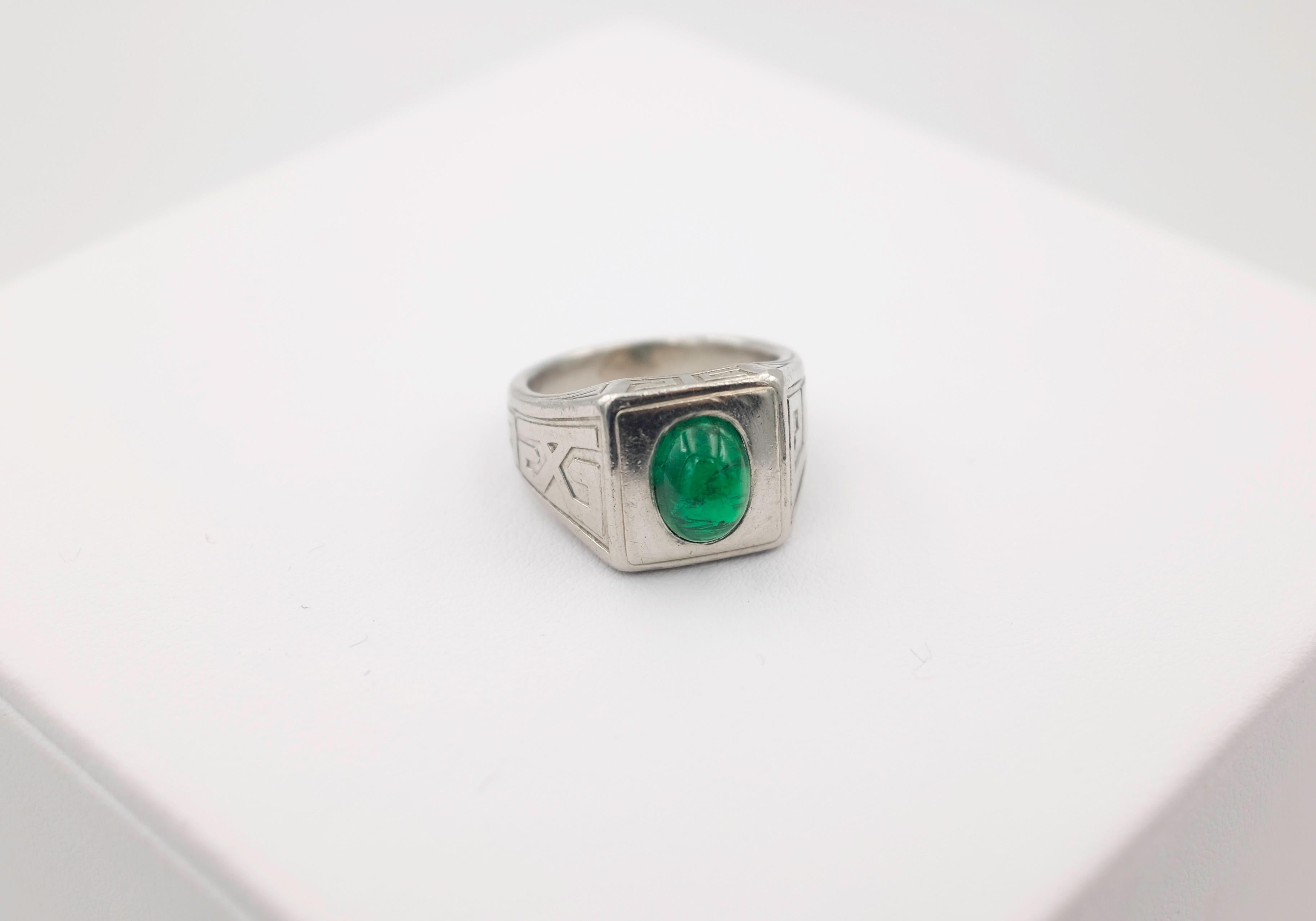 Tiffany & Co. Art Deco Egyptian Revival Ring in Platinum with Untreated Emerald In Good Condition For Sale In Miami Beach, FL