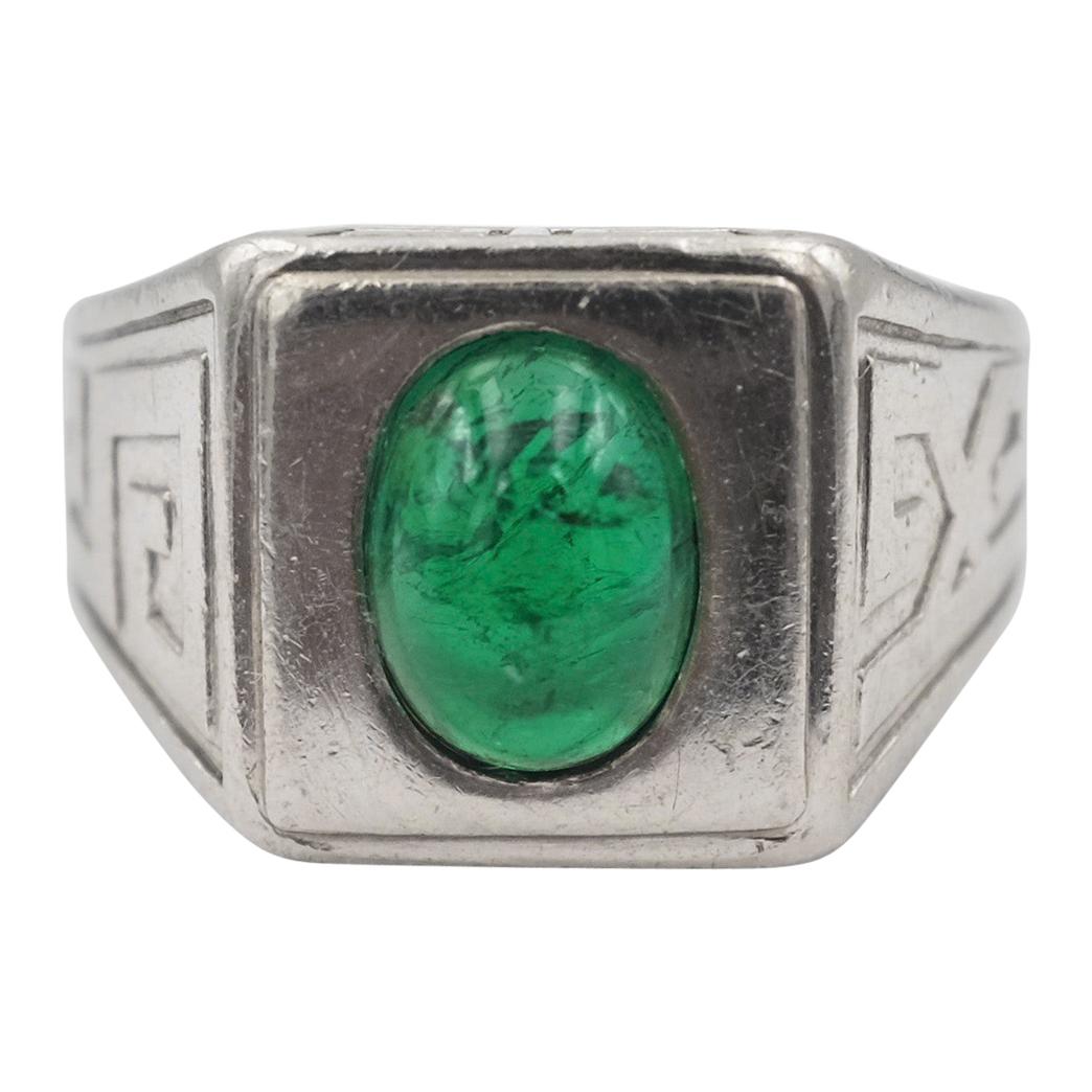 Tiffany & Co. Art Deco Egyptian Revival Ring in Platinum with Untreated Emerald For Sale