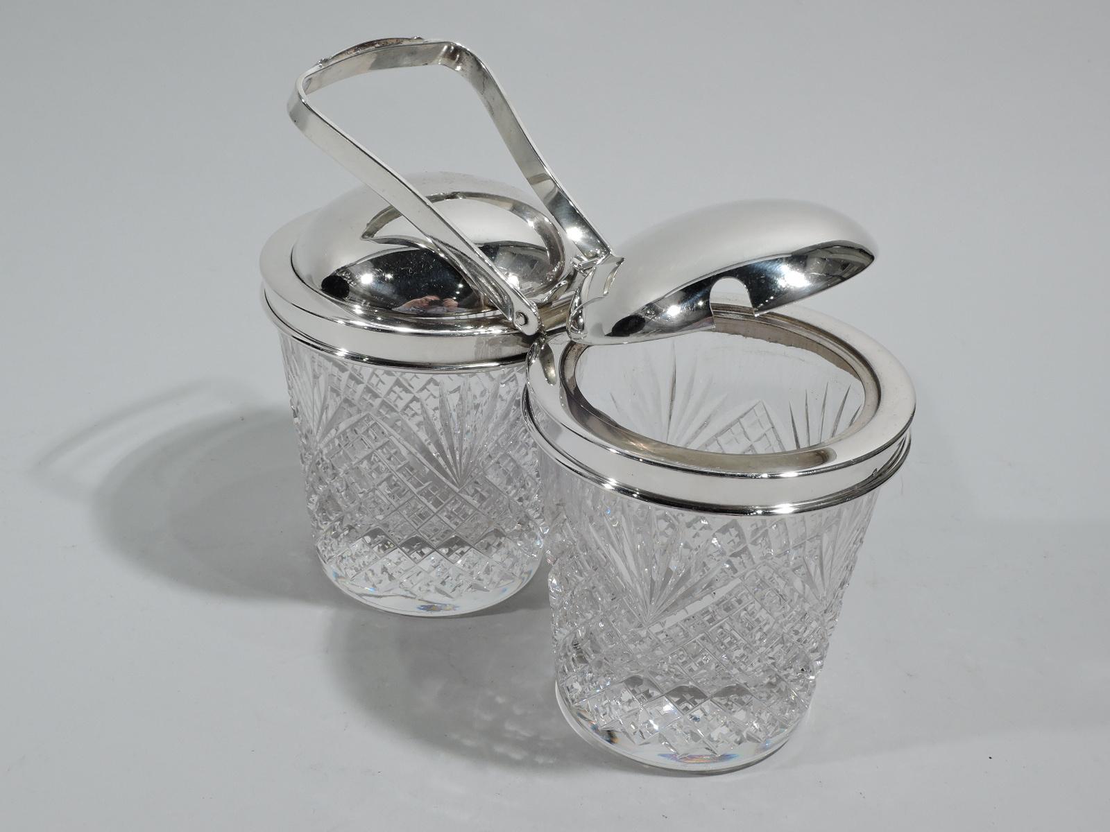 Doppeltes Jam Jar aus Sterlingsilber und Glas im Vintage-Stil von Old-Fashion (Edwardian) im Angebot
