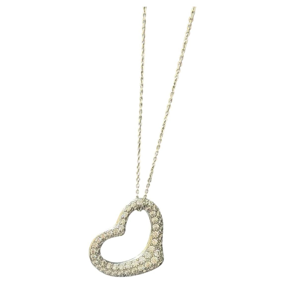 Tiffany Open Heart Pave Diamond Necklace, PT950 Platinum, Full-Set