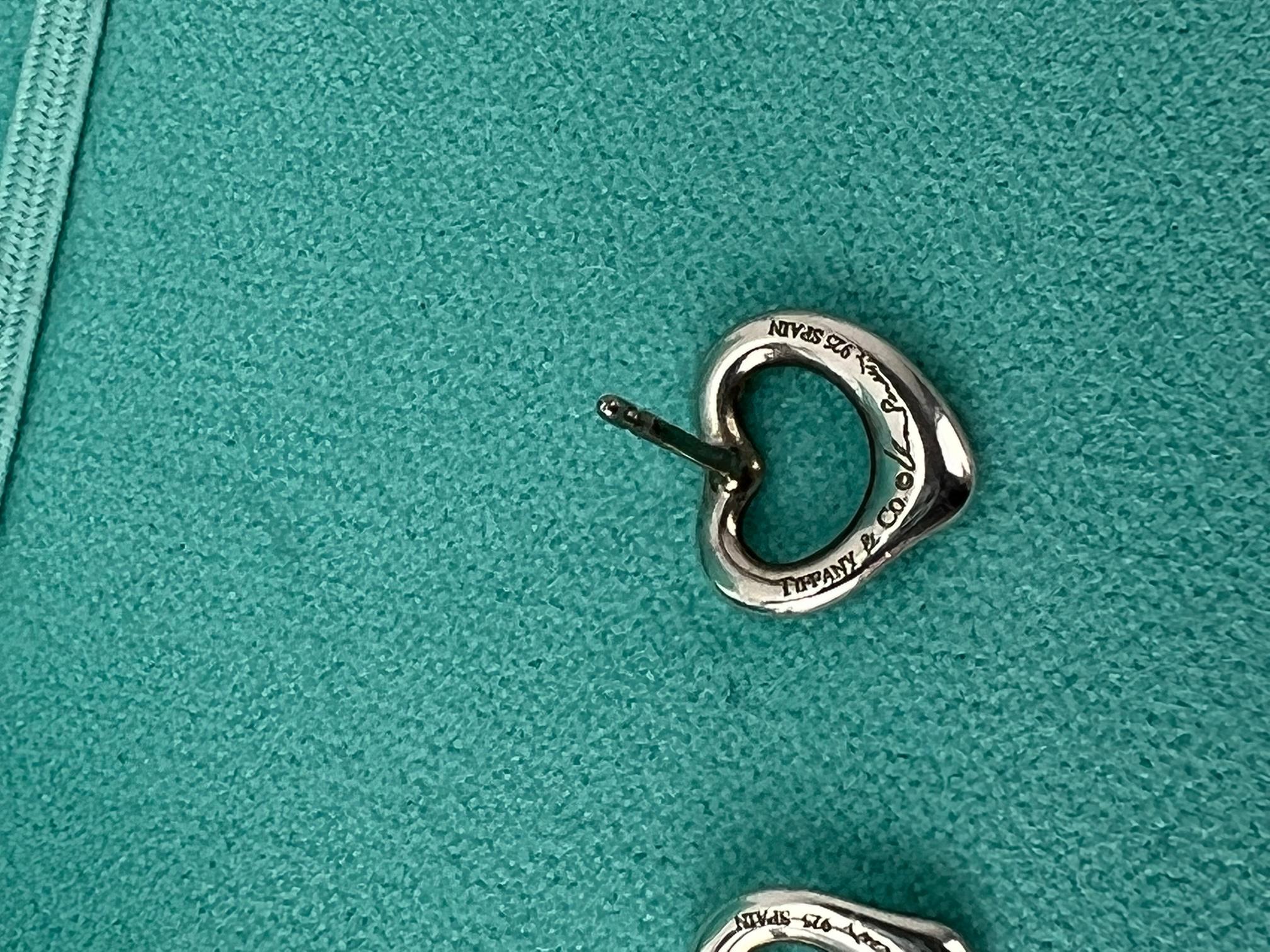Romantic  TIFFANY Open Heart Stud Earrings in Sterling Silver 925 Elsa Peretti 
