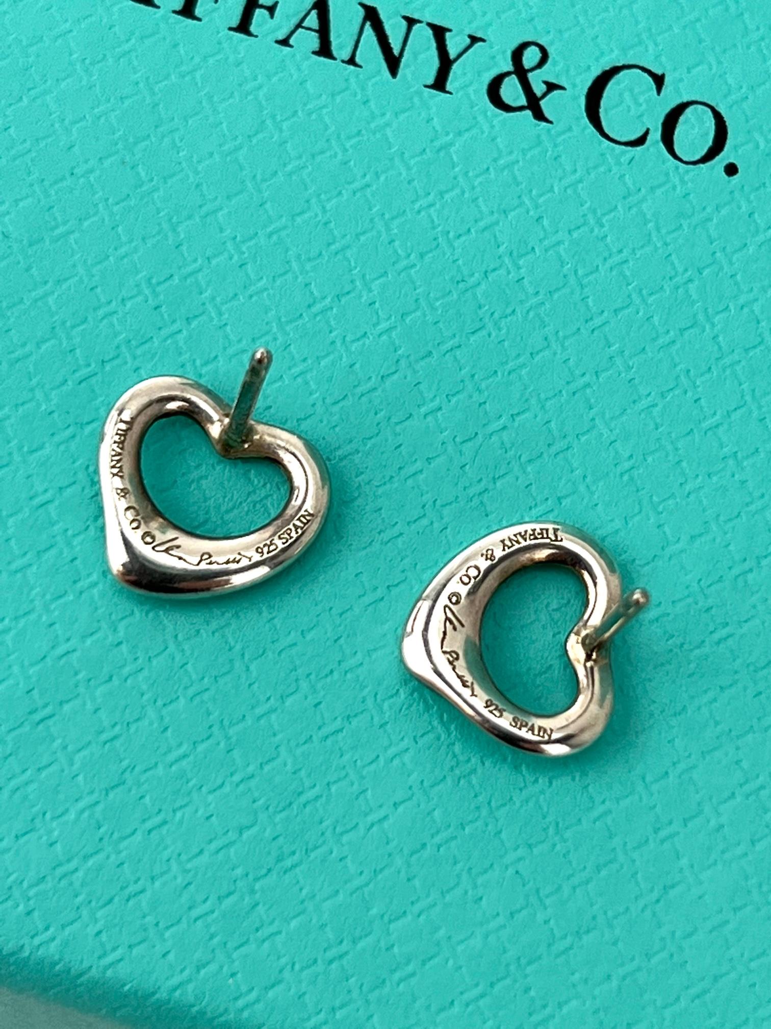 Women's  TIFFANY Open Heart Stud Earrings in Sterling Silver 925 Elsa Peretti 